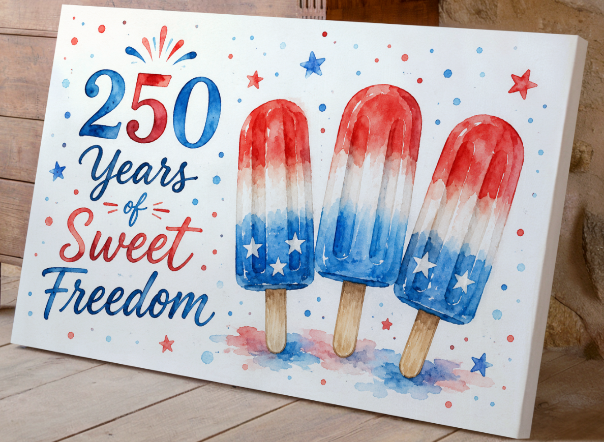 250 Years of Sweet Freedom Wall Art, Patriotic Popsicle Print, Fourth of July Decor, Red White Blue Watercolor Art, Americana Summer Kitchen Decor