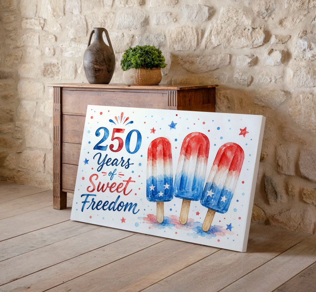 250 Years of Sweet Freedom Wall Art, Patriotic Popsicle Print, Fourth of July Decor, Red White Blue Watercolor Art, Americana Summer Kitchen Decor