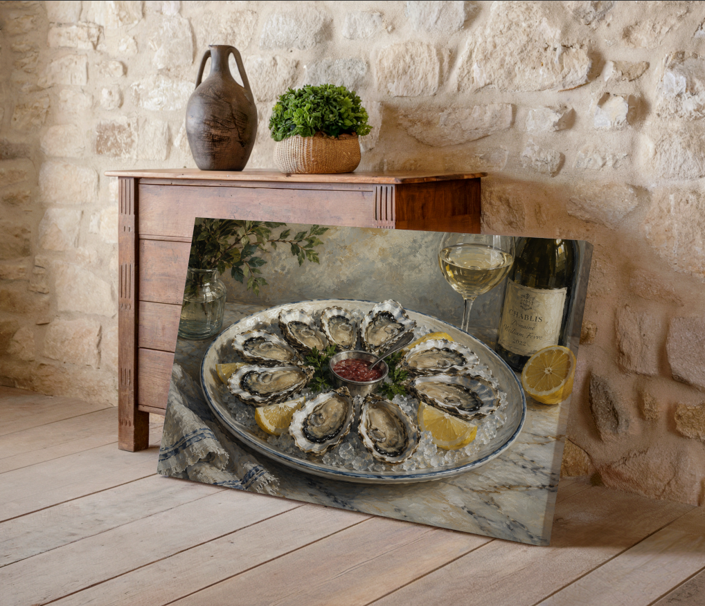 Oyster Platter Wall Art Print, Coastal Kitchen Decor, Oyster Painting, Seafood Still Life Artwork, French Coastal Wall Art, Oyster Lover Gift