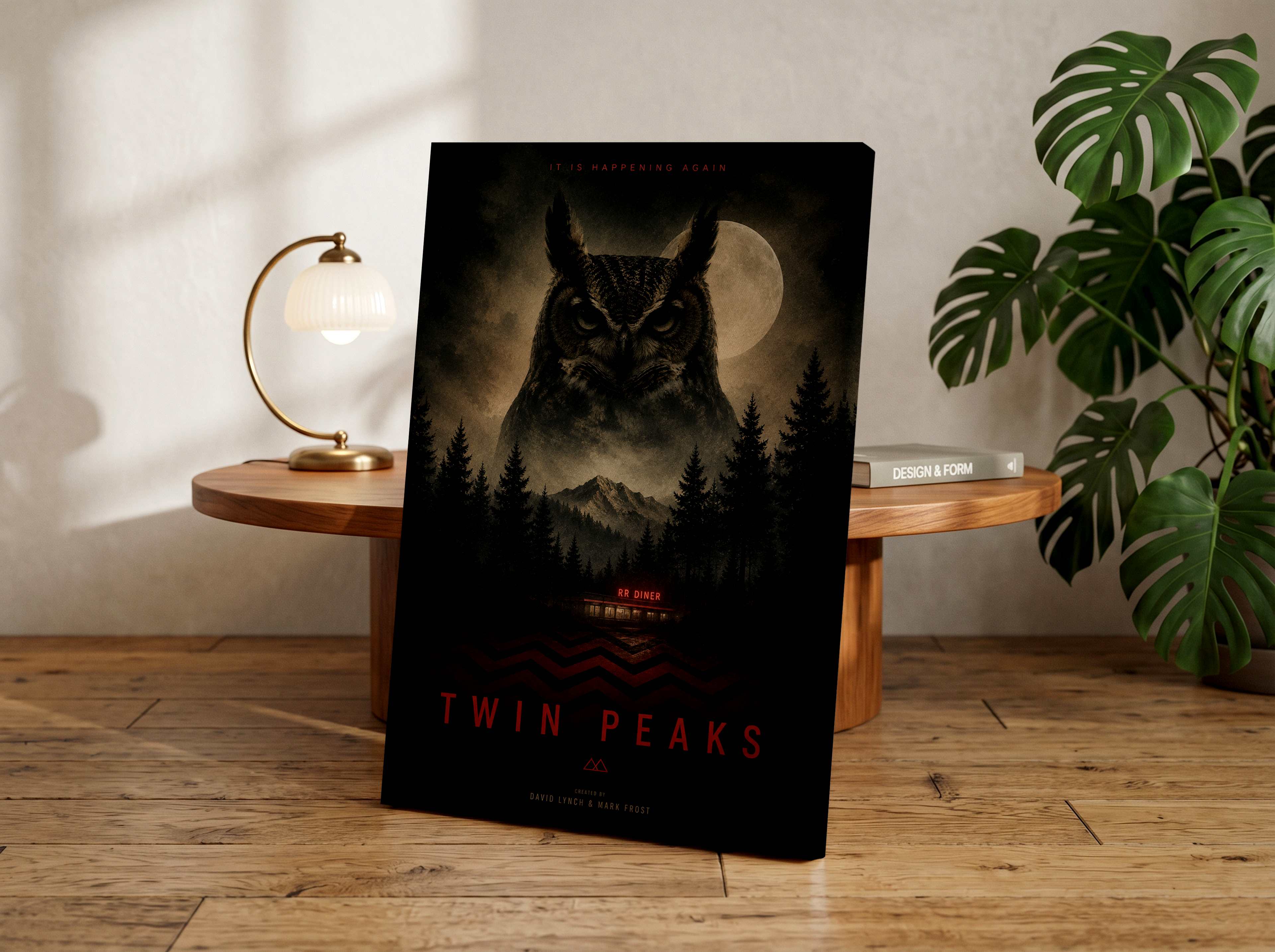 Twin Peaks Owl Poster or Canvas, Dark Surreal Forest Wall Art, Cinematic Horror Decor, Moody Owl Moonlight Print