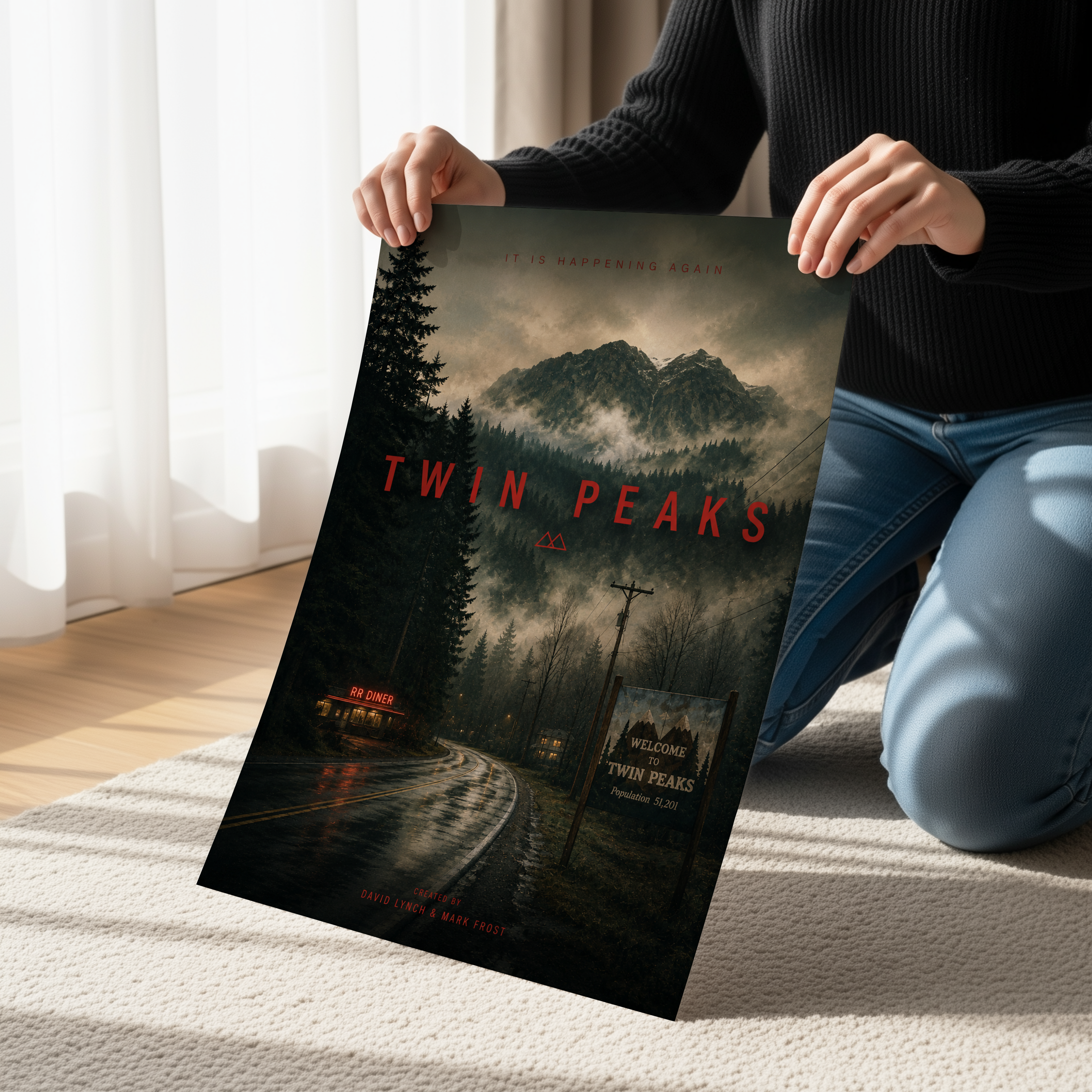 Twin Peaks Inspired Poster or Canvas, Moody Forest Mountain Wall Art, Cinematic Mystery Decor, Dark Pacific Northwest Aesthetic Print