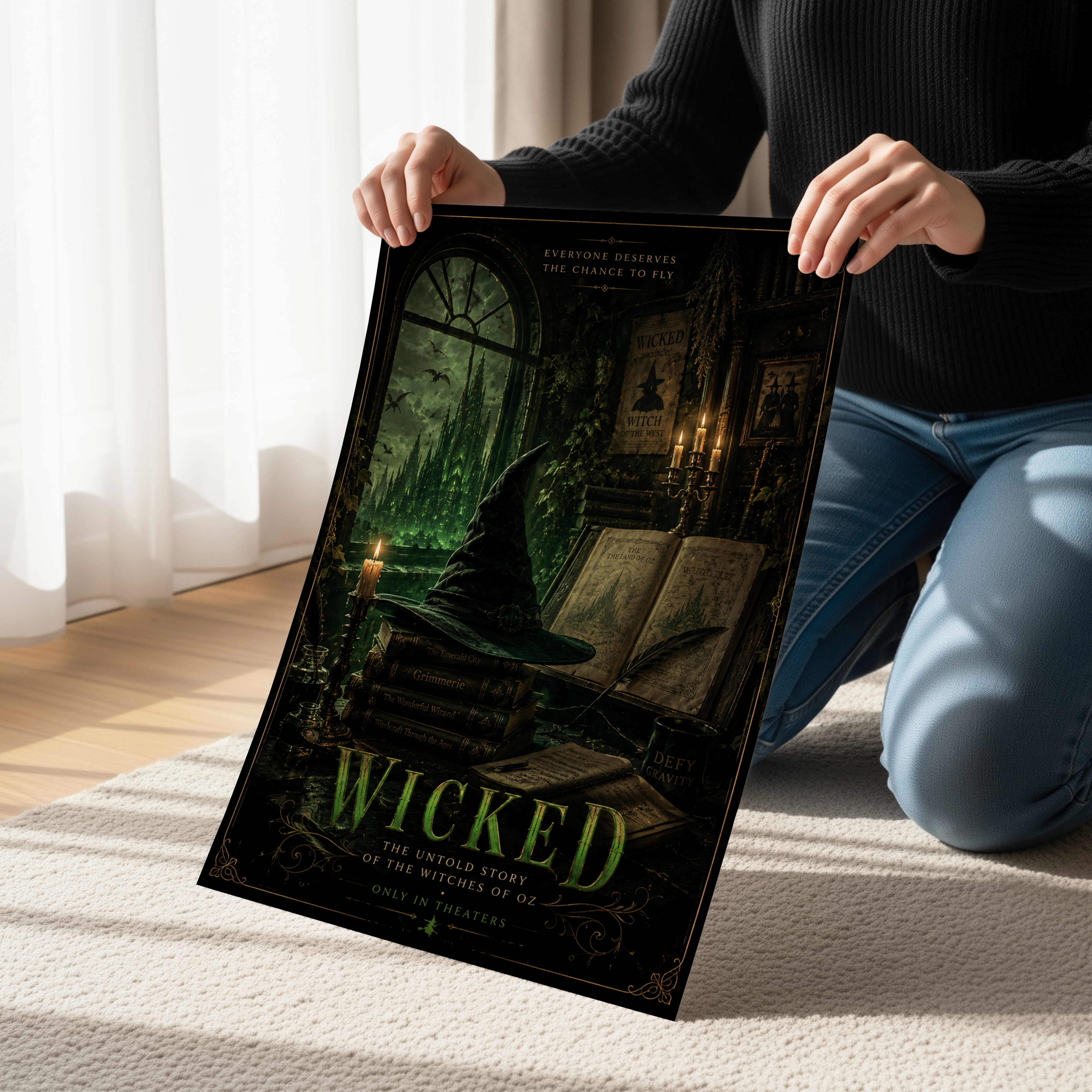 Wicked Inspired Poster or Canvas, Dark Academia Witch Wall Art, Emerald City Gothic Decor, Moody Fantasy Bookish Print