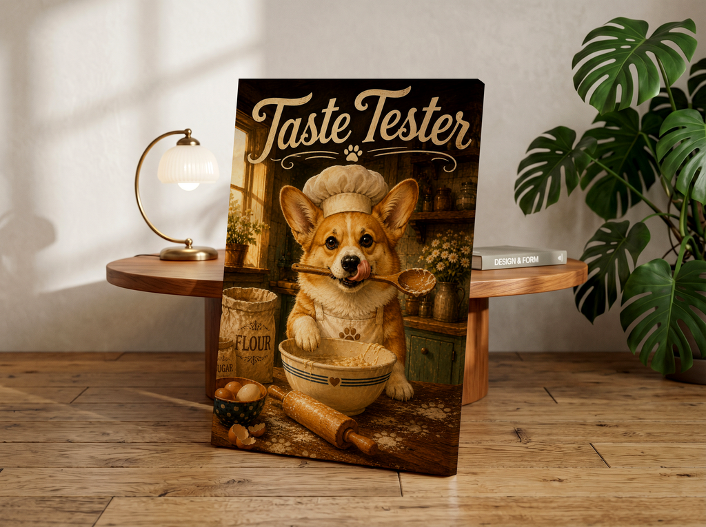 Taste Tester Corgi Poster, Funny Baking Dog Wall Art, Corgi Kitchen Decor, Baker Corgi Print, Cute Farmhouse Kitchen Artwork