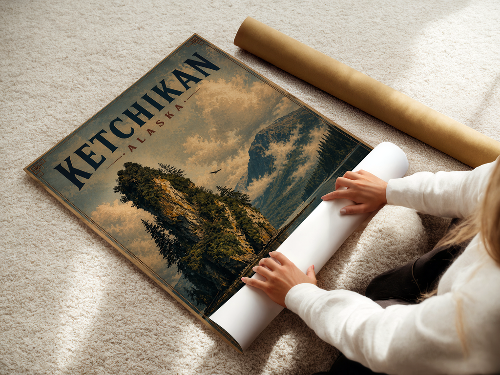 Ketchikan Alaska Poster | Vintage Coastal Alaska Wall Art Canvas Print