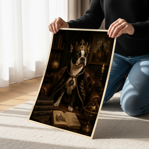 Boston Terrier Dark Academia Poster & Canvas | Gothic Dog Wall Art