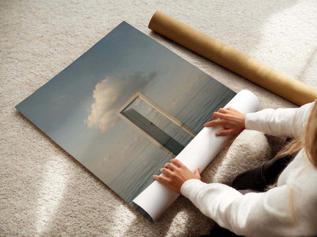 Minimalist Surreal Ocean Door Print | Dreamlike Coastal Wall Art Poster