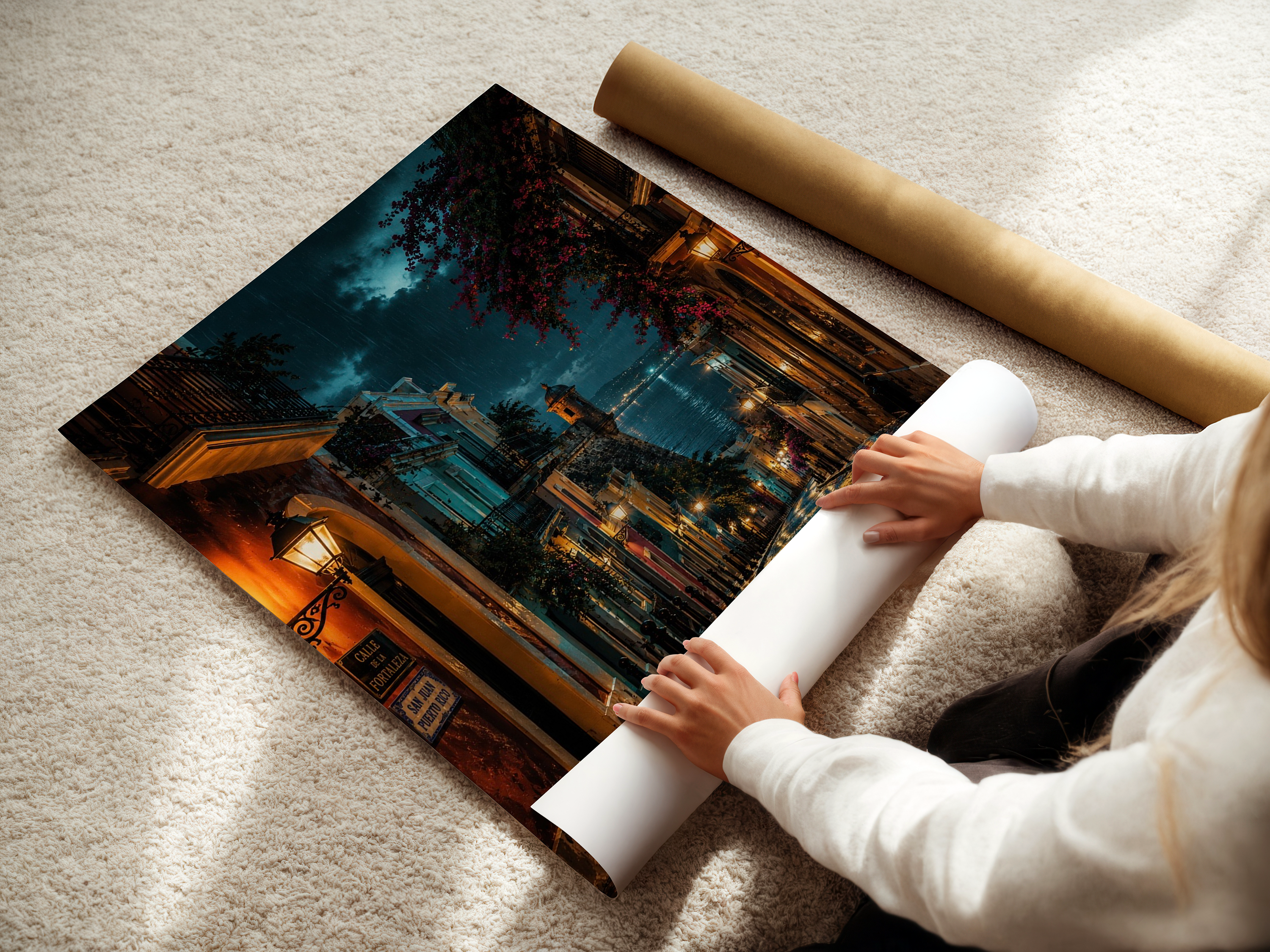 Rainy San Juan Puerto Rico Wall Art | Moody Caribbean Street Poster Print