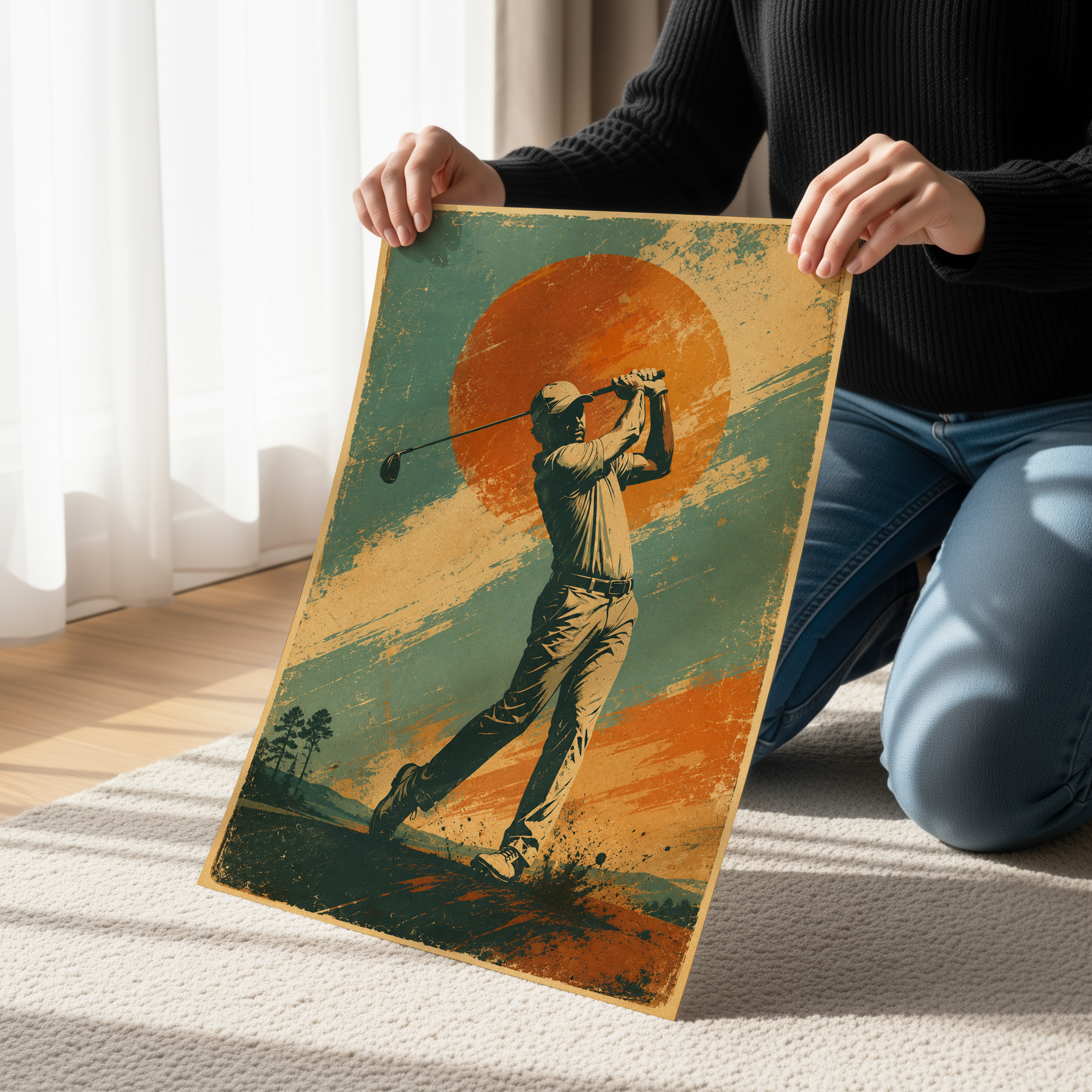 Vintage Golf Poster Print, Retro Golfer Wall Art, Mid Century Golf Decor, Golf Swing Artwork, Country Club Canvas, Golf Lover Gift