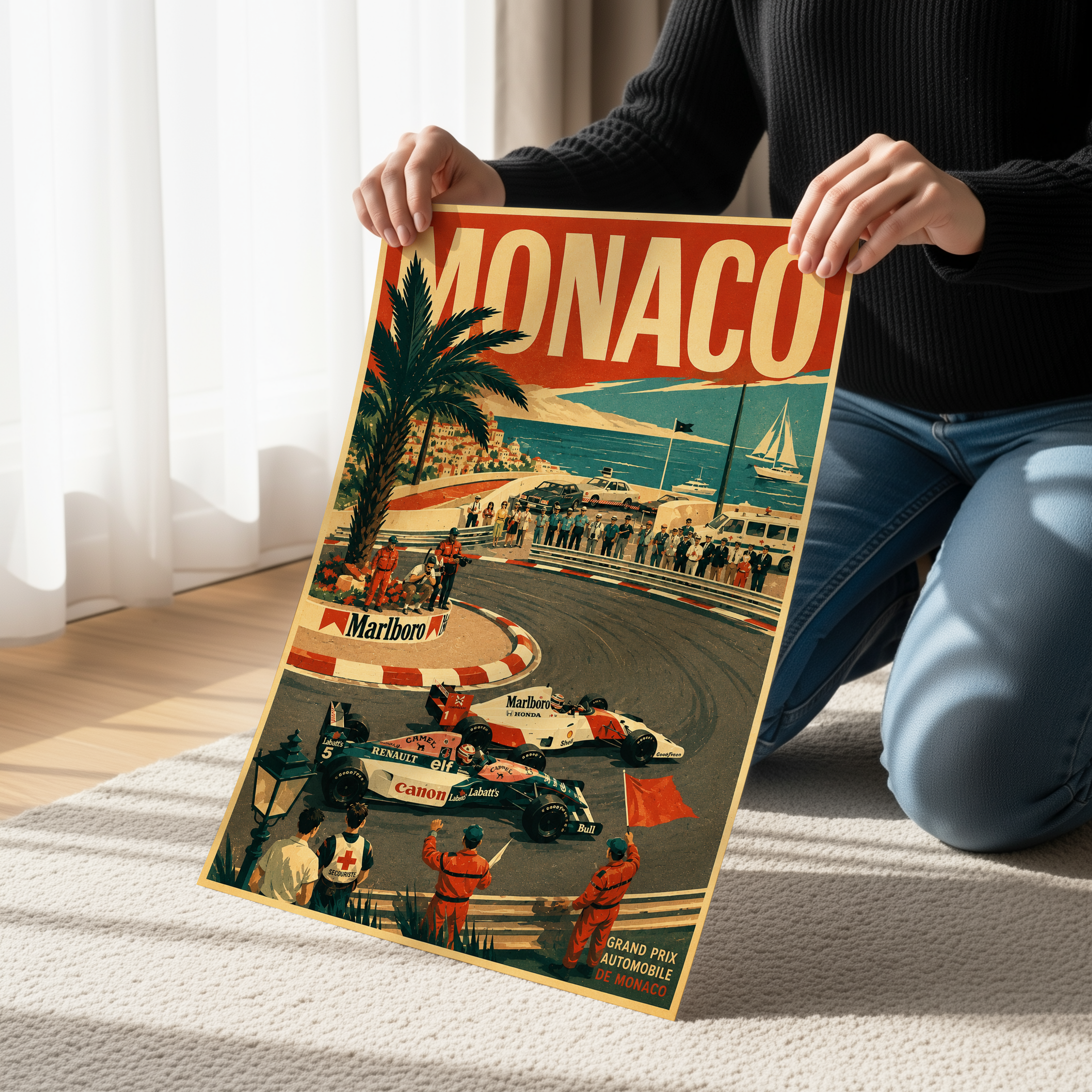 Vintage Monaco Grand Prix Poster, Retro Formula Racing Wall Art, Monte Carlo Motorsport Print, Classic Racing Decor, Monaco Travel Artwork