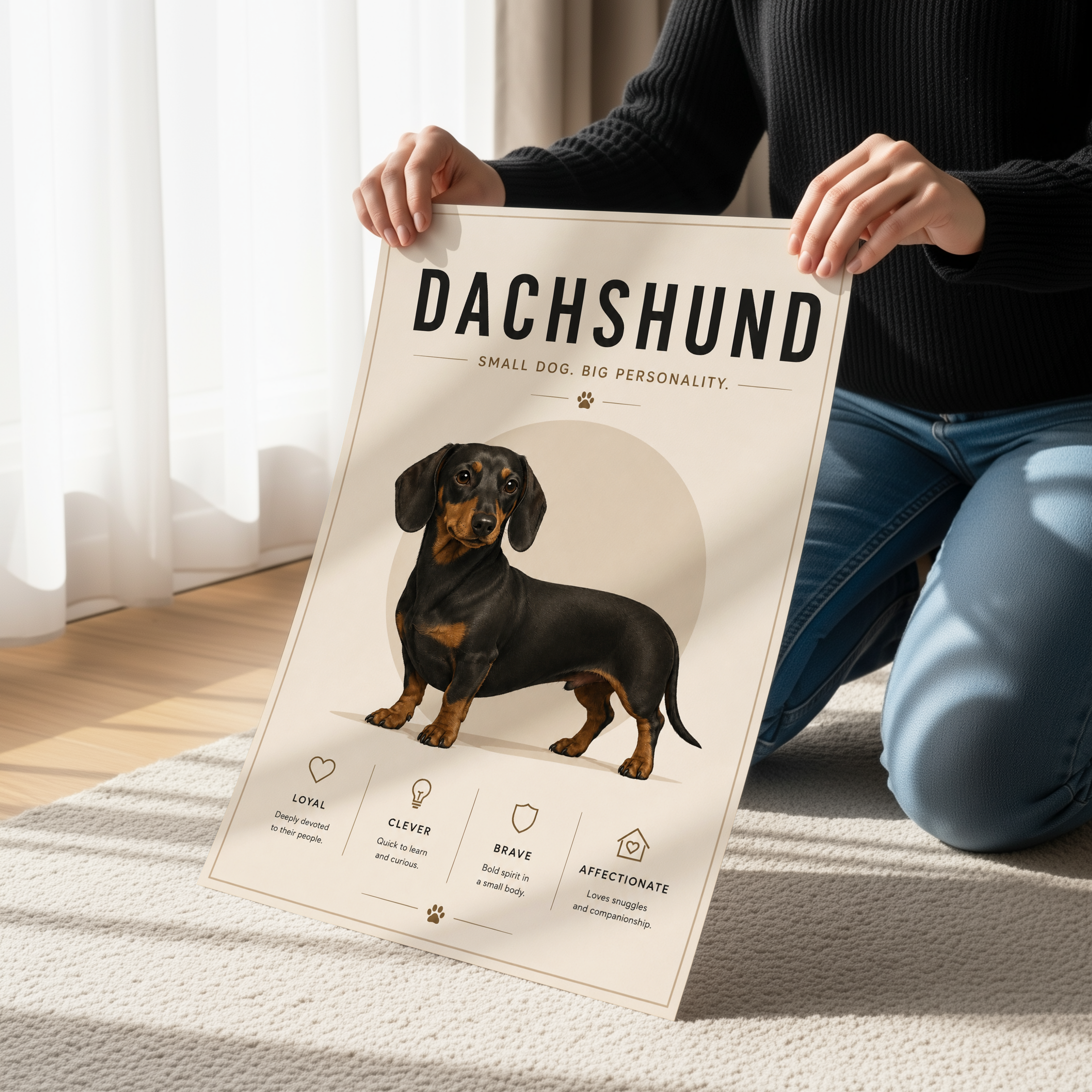 Minimalist Dachshund Poster or Canvas, Modern Wiener Dog Wall Art, Neutral Sausage Dog Print, Scandinavian Pet Portrait Decor