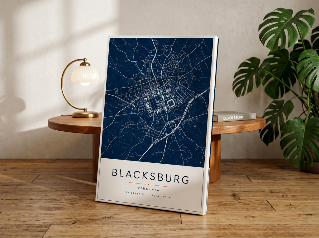 Blacksburg Map Print | Blacksburg Virginia Wall Art | Minimalist City Map Poster | Blue Street Map Art | Virginia Tech Town Decor