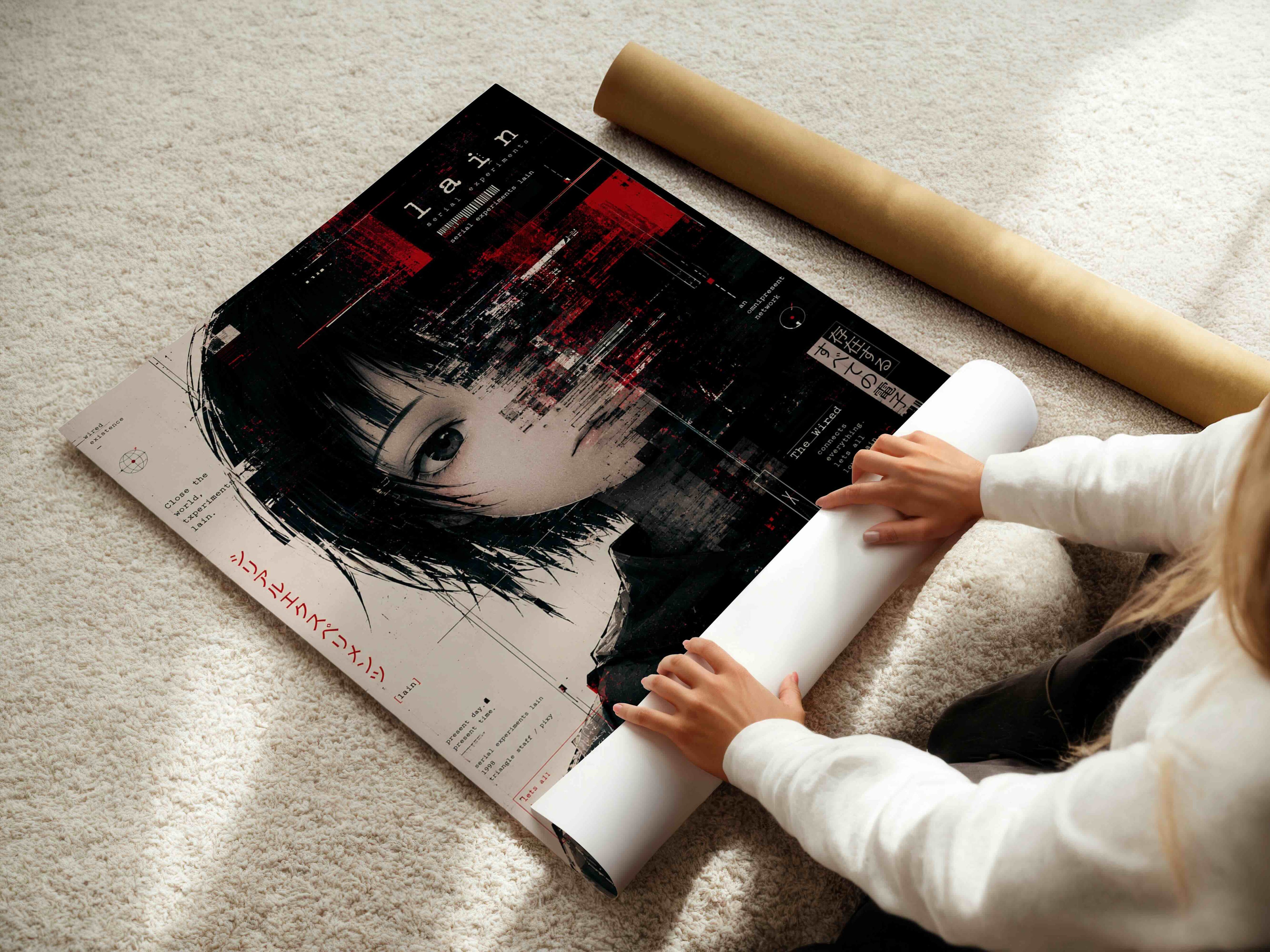 Serial Experiments Lain Glitch Poster | Cyberpunk Anime Wall Art Print