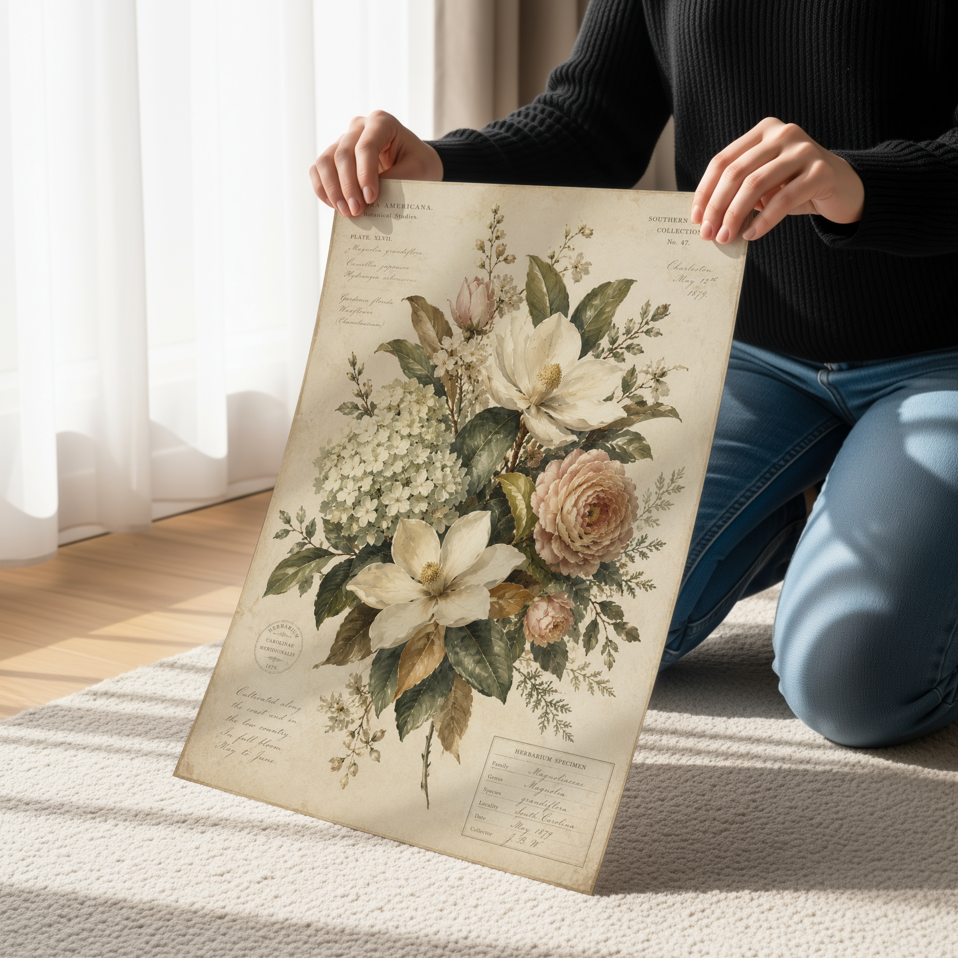 Vintage Botanical Wall Art Print | Southern Magnolia Floral Illustration
