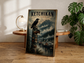Ketchikan Alaska Totem Pole Poster | Vintage Alaska Coastal Wall Art Canvas Print
