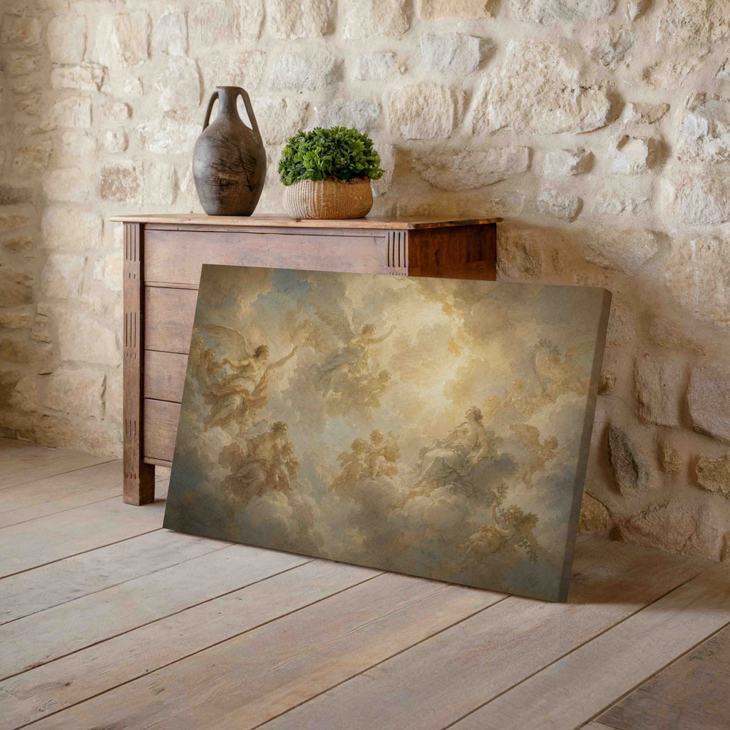 Vintage Angel Clouds Wall Art | Rococo Heaven Painting Print | Ethereal Classical Canvas