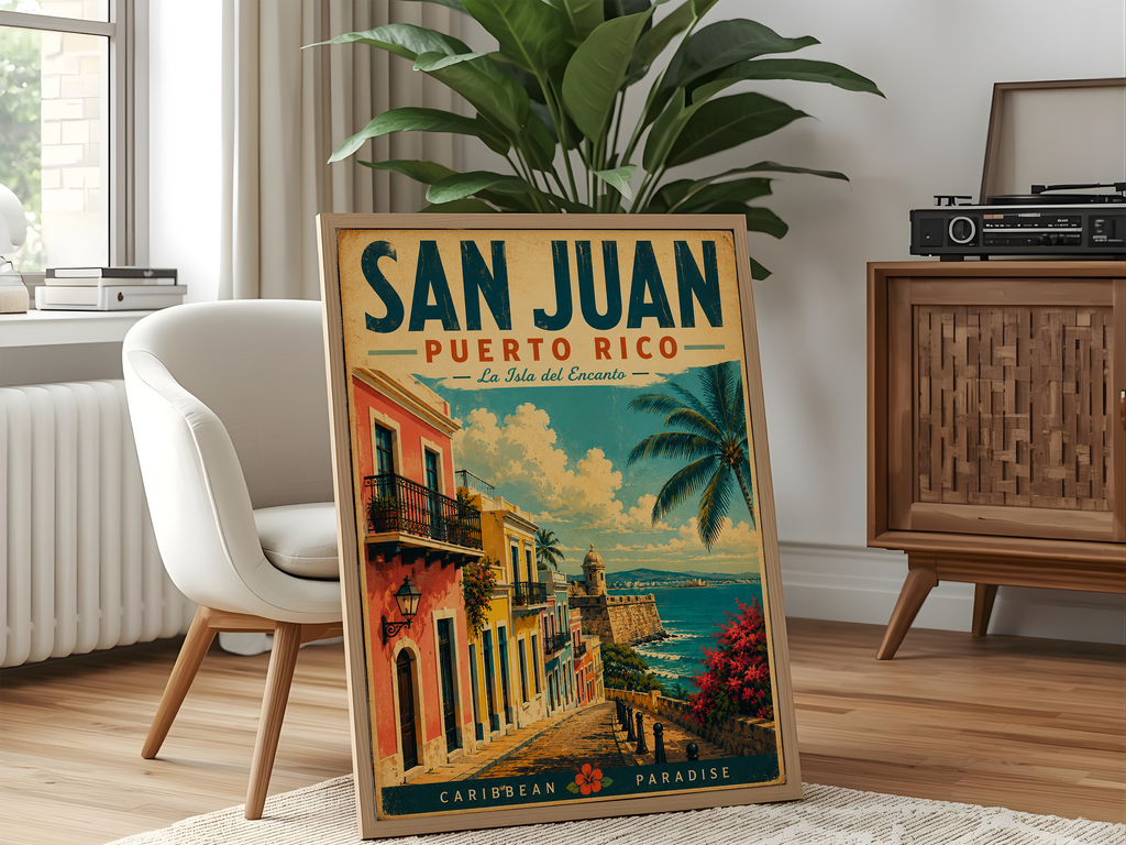 San Juan Puerto Rico Travel Poster | Vintage Caribbean Wall Art Canvas Print