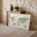Sage Green World Map Wall Art, Japandi World Map Print, Organic Modern Travel Map, Neutral Earth Tone Decoru