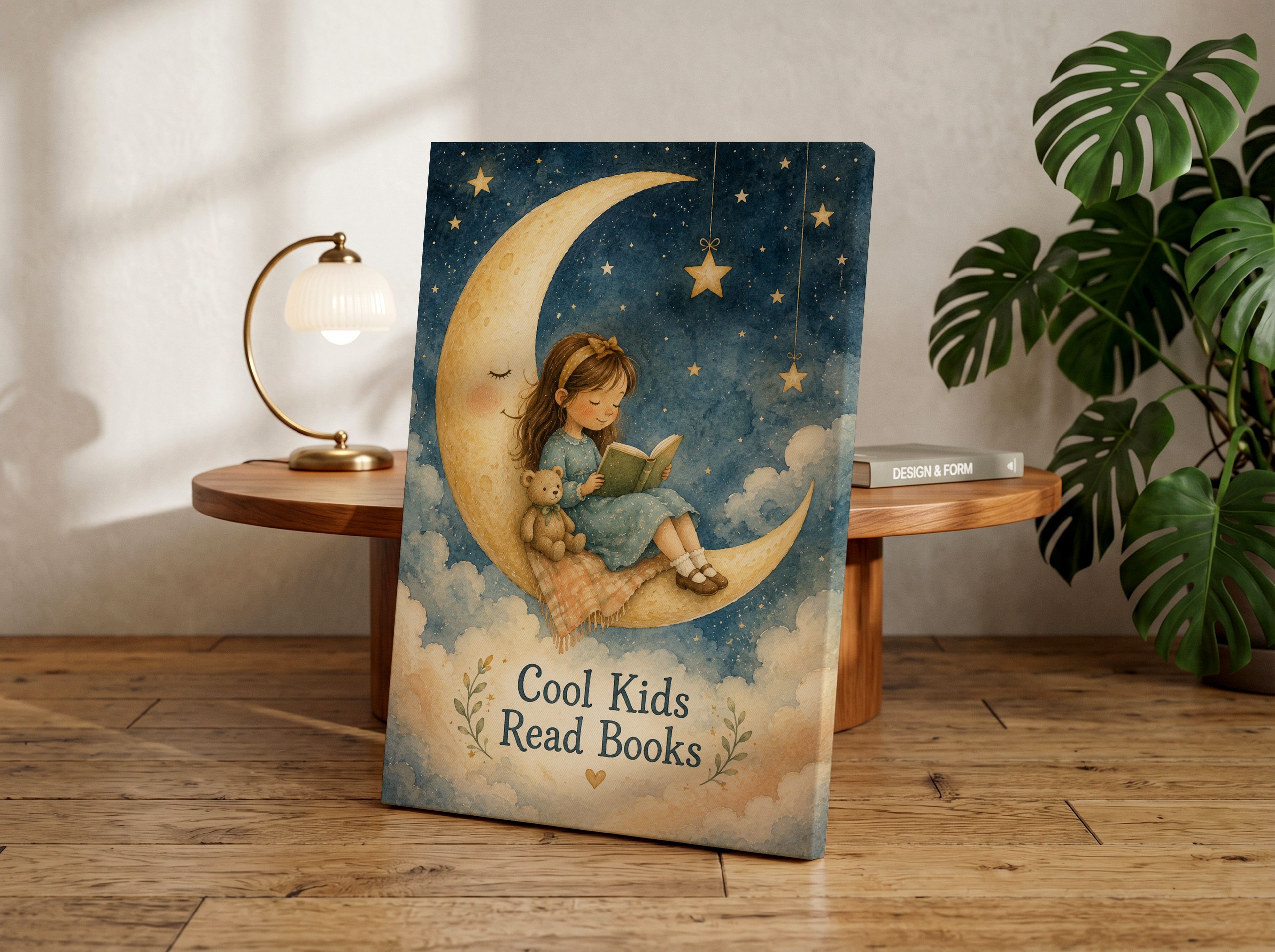 Cool Kids Read Books Moon Poster | Reading Girl Wall Art | Storybook Nursery Decor | Reading Corner Print | Celestial Kids Room Art