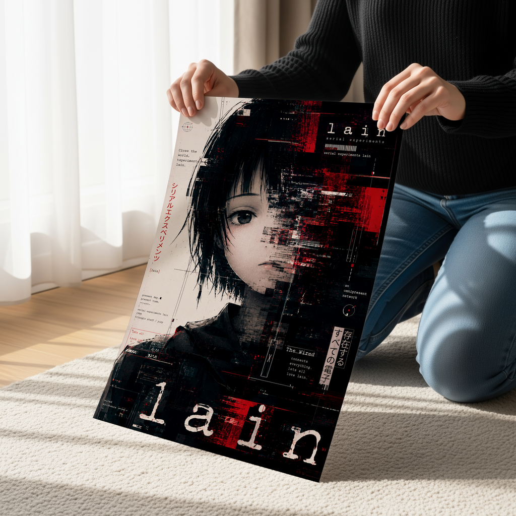Serial Experiments Lain Glitch Poster | Cyberpunk Anime Wall Art Print