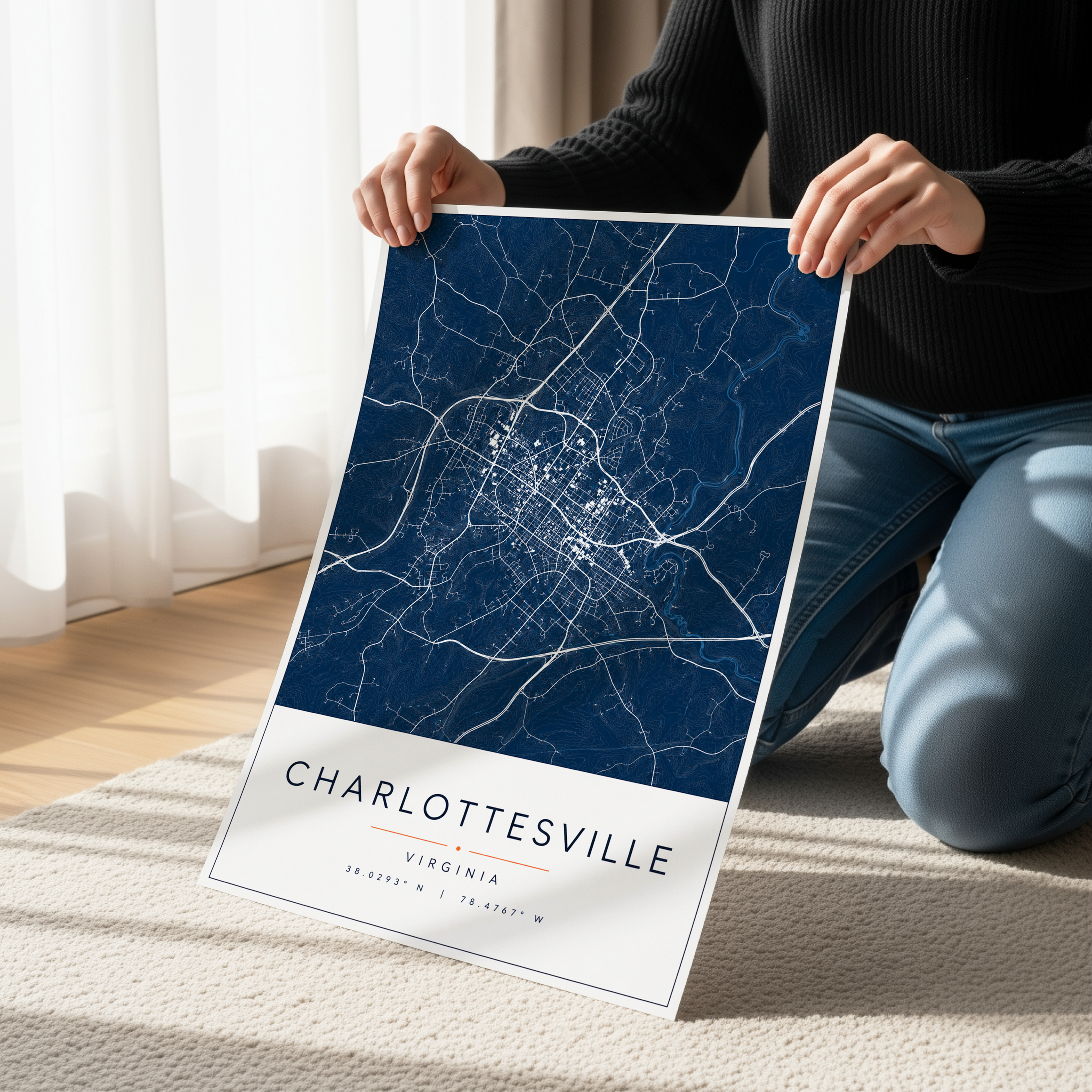 Charlottesville Map Print | Charlottesville Virginia Wall Art | Minimalist City Map Poster | Blue City Street Map | Modern Charlottesville Decor