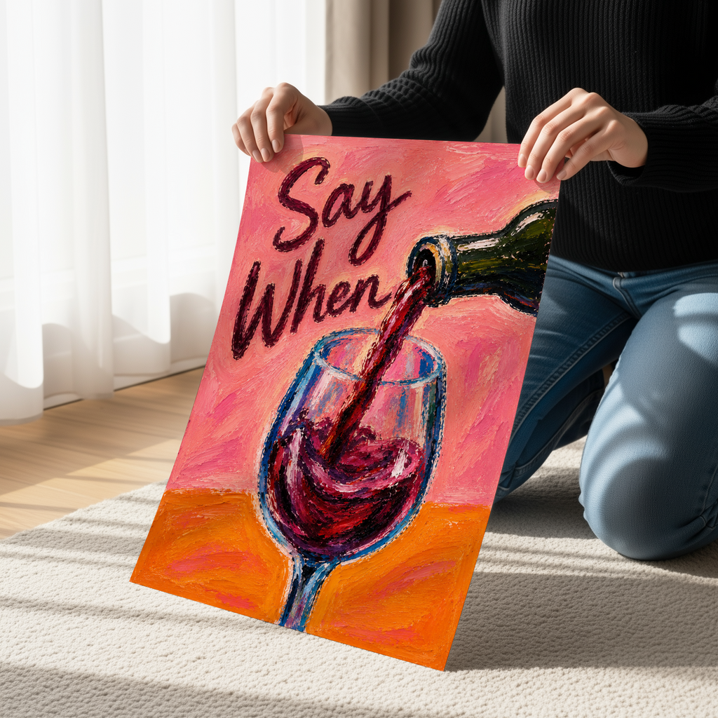 Say When Wine Poster | Colorful Wine Wall Art | Modern Bar Cart Decor | Wine Lover Gift | Bold Expressionist Kitchen Print