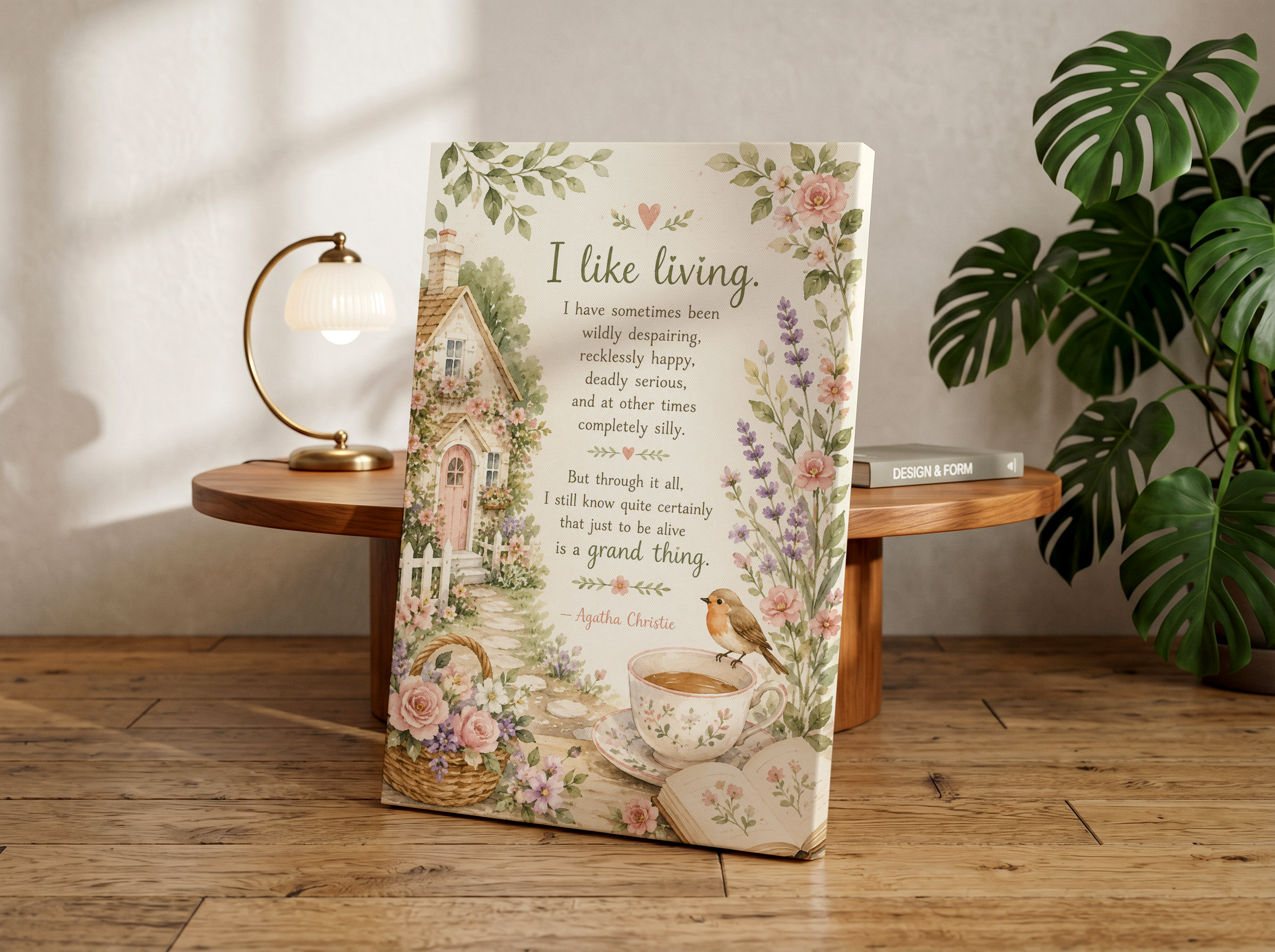 Agatha Christie Quote Poster, Cottagecore Wall Art, English Garden Watercolor Print, Cozy Cottage Decor, Literary Quote Artwork, Floral Reading Nook Art