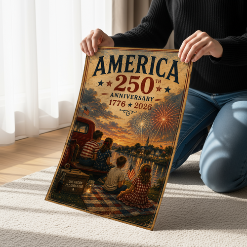 America 250th Anniversary Poster, 1776 2026 Patriotic Wall Art, America 250 Decor, Semiquincentennial Print, Fourth of July Americana Artwork