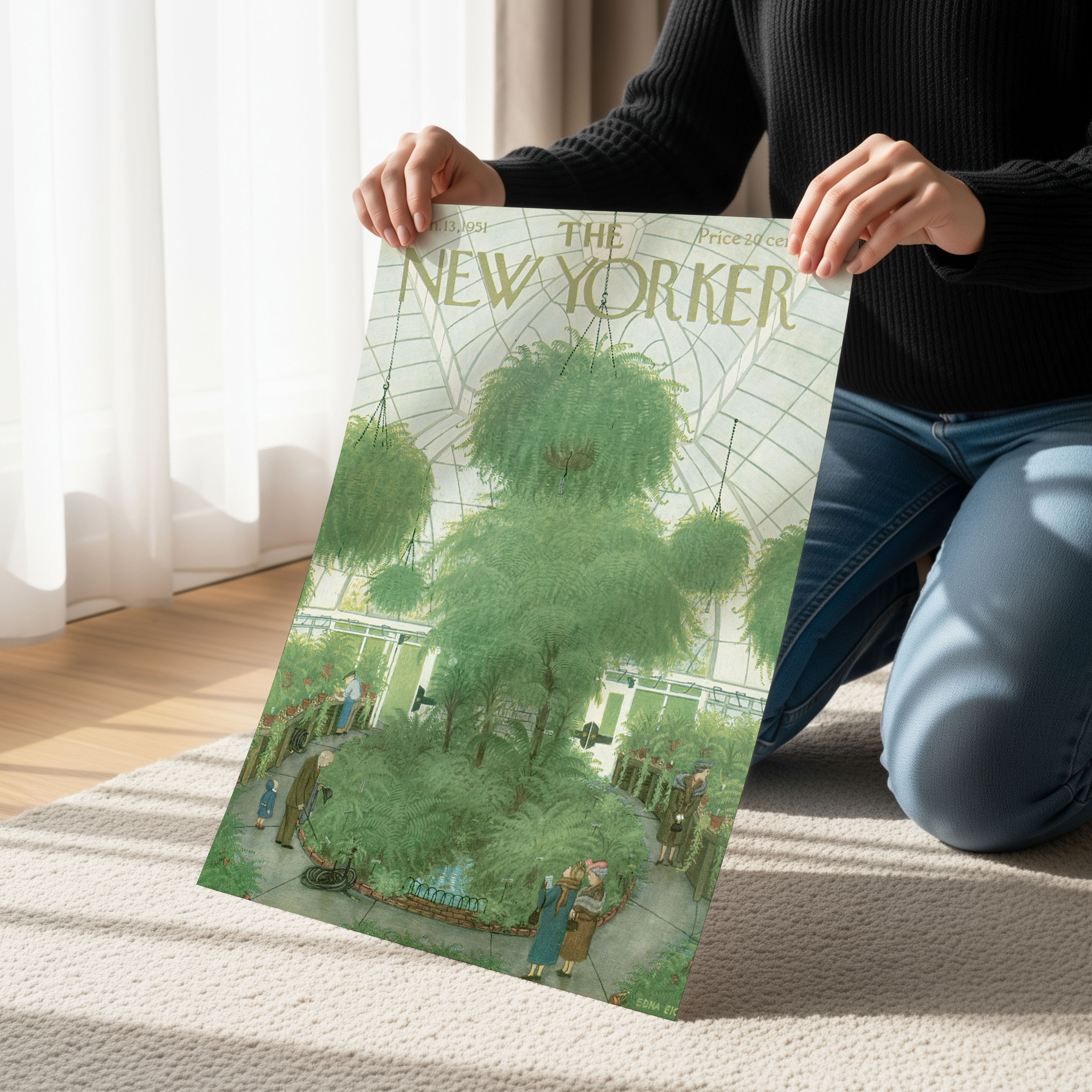 Vintage New Yorker Inspired Wall Art Print | Green Retro Conservatory Canvas or Poster