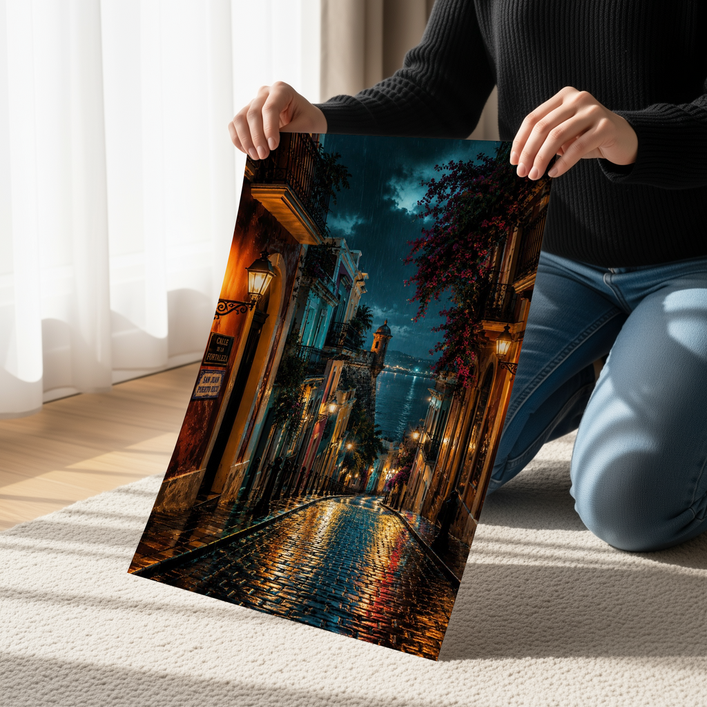 Rainy San Juan Puerto Rico Wall Art | Moody Caribbean Street Poster Print