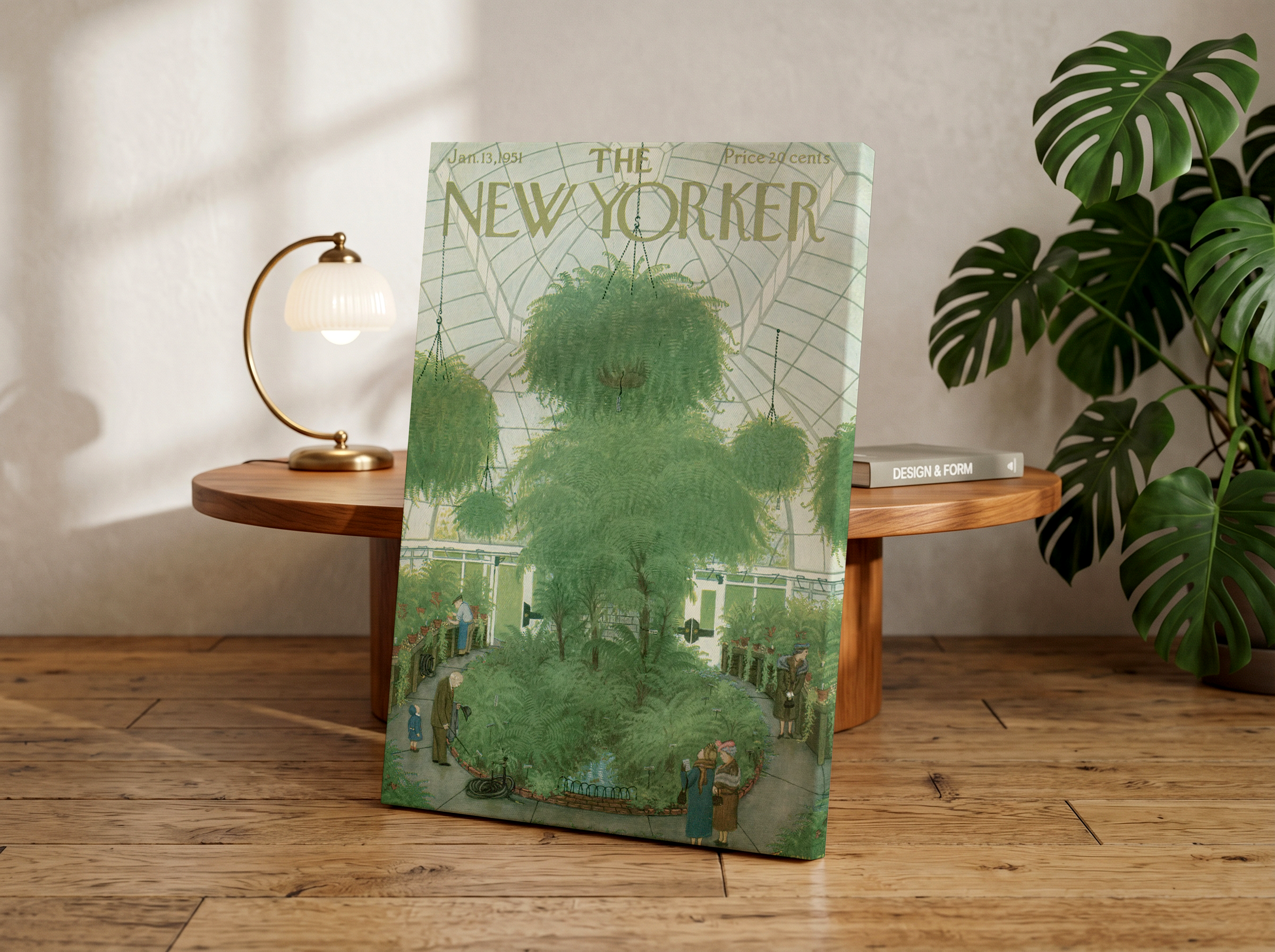 Vintage New Yorker Inspired Wall Art Print | Green Retro Conservatory Canvas or Poster