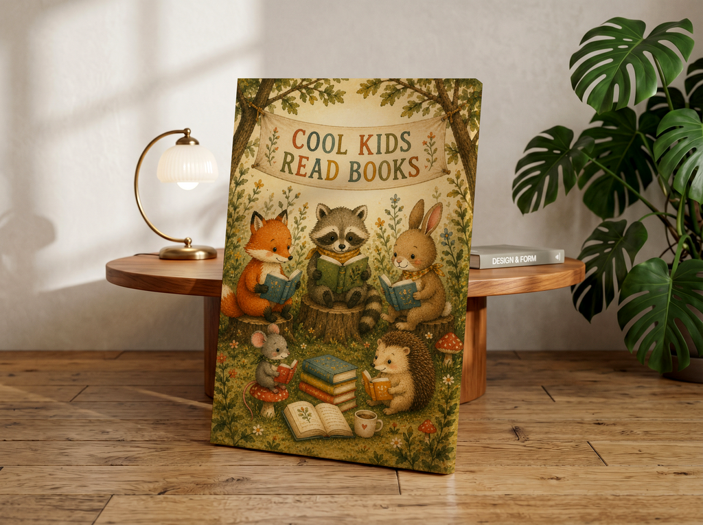 Cool Kids Read Books Animal Book Club Poster | Woodland Reading Wall Art | Storybook Nursery Decor | Forest Friends Library Print