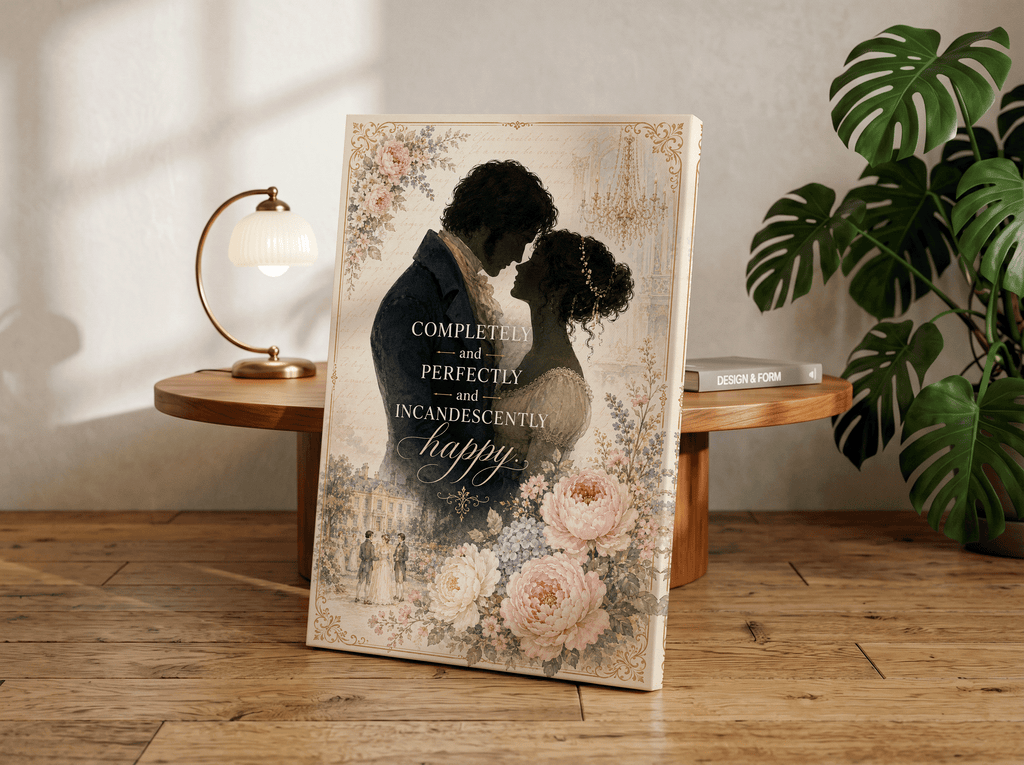 Completely and Perfectly and Incandescently Happy Wall Art, Regency Romance Poster, Pride and Prejudice Inspired Literary Decor