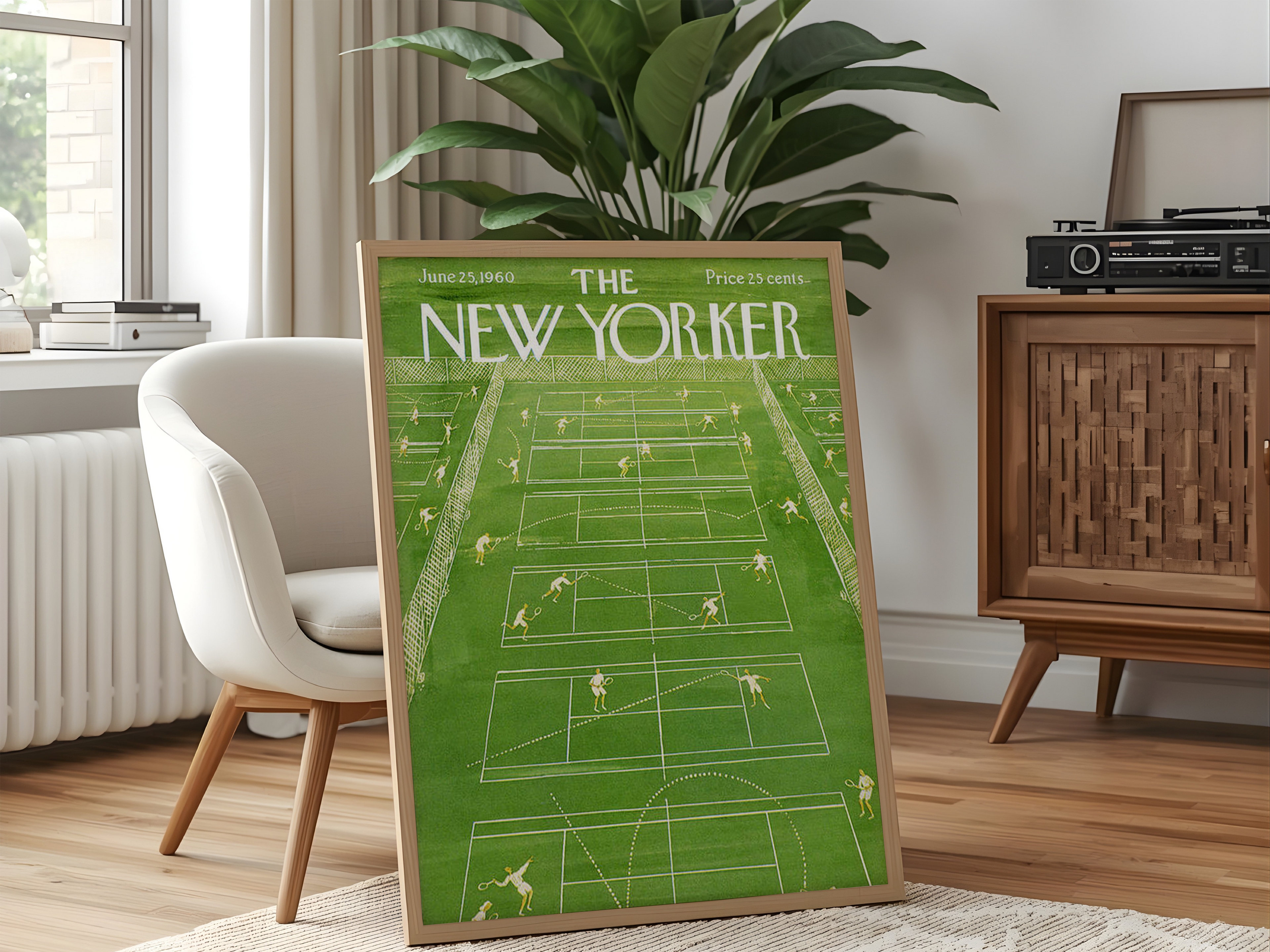 Vintage Tennis Wall Art Print | Retro Green New Yorker Inspired Sports Poster