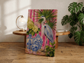 Grandmillennial Blue Heron Wall Art, Chinoiserie Coastal Decor, Pink Botanical Bird Print