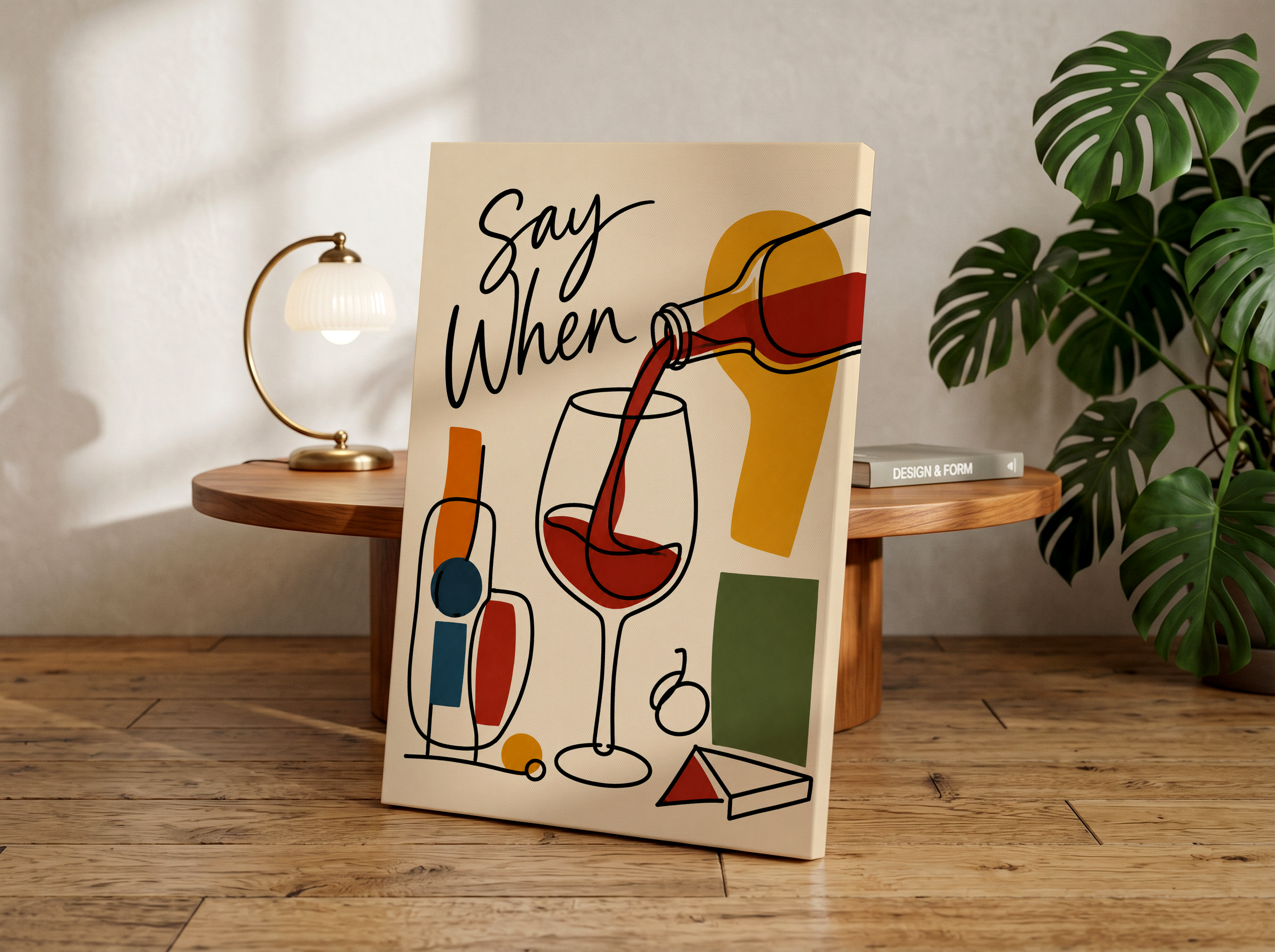 Say When Wine Poster | Mid Century Modern Wine Art | Abstract Wine Wall Decor | Minimalist Bar Cart Print | Modern Kitchen Artwork