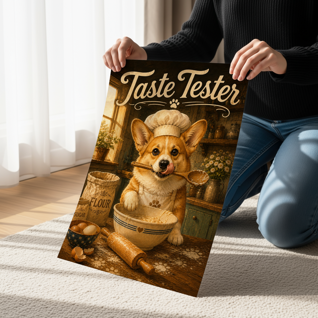 Taste Tester Corgi Poster, Funny Baking Dog Wall Art, Corgi Kitchen Decor, Baker Corgi Print, Cute Farmhouse Kitchen Artwork