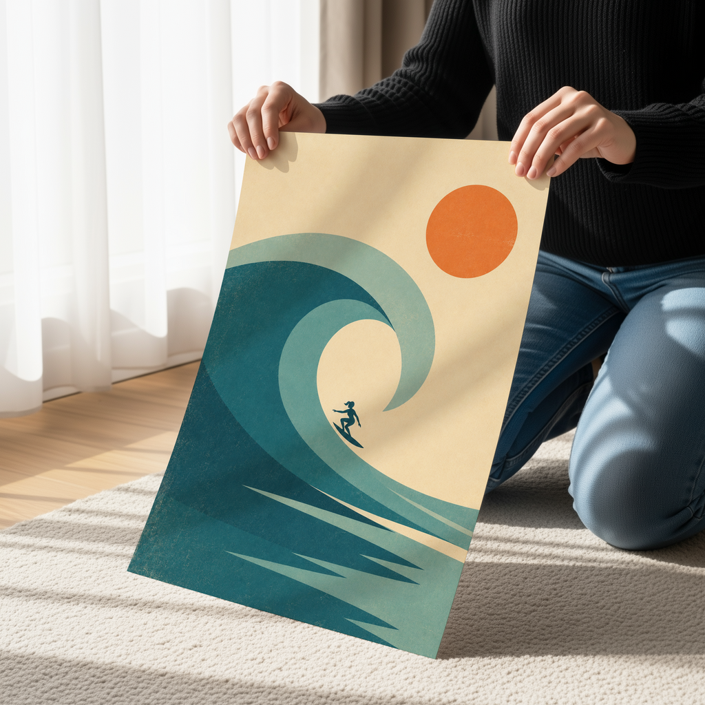 Minimalist Surf Wall Art, Mid Century Modern Beach Print, Abstract Wave Poster, Coastal Surf Decor, Modern Ocean Artwork, Minimalist Coastal Art