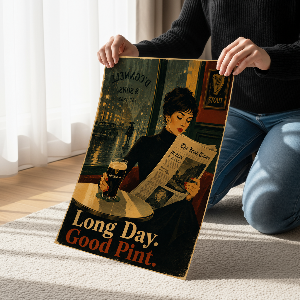 Vintage Guinness Pub Poster, Irish Pub Wall Art, Dublin Rain Cafe Print, Moody Retro Bar Decor, Guinness Lover Gift, Irish Aesthetic Artwork