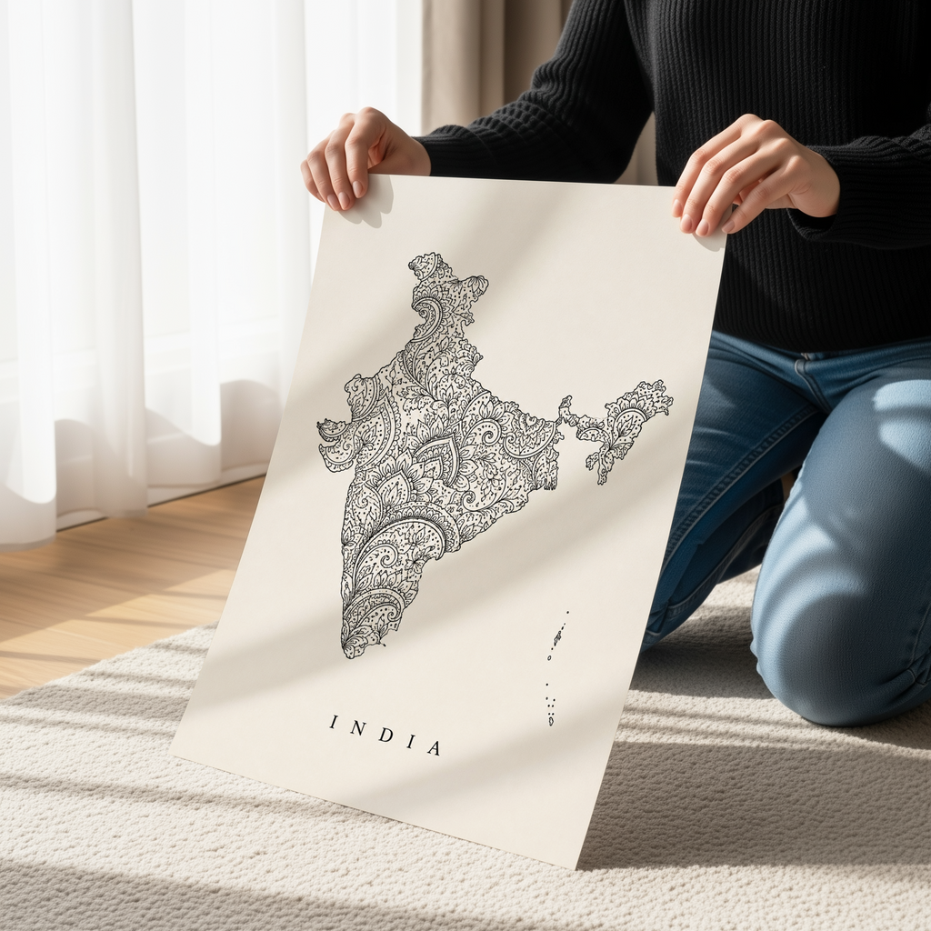 Henna India Map Wall Art, Paisley India Canvas, Henna Artwork, Indian Decor, India Outline Poster, Cultural Wall Art, Boho India Print