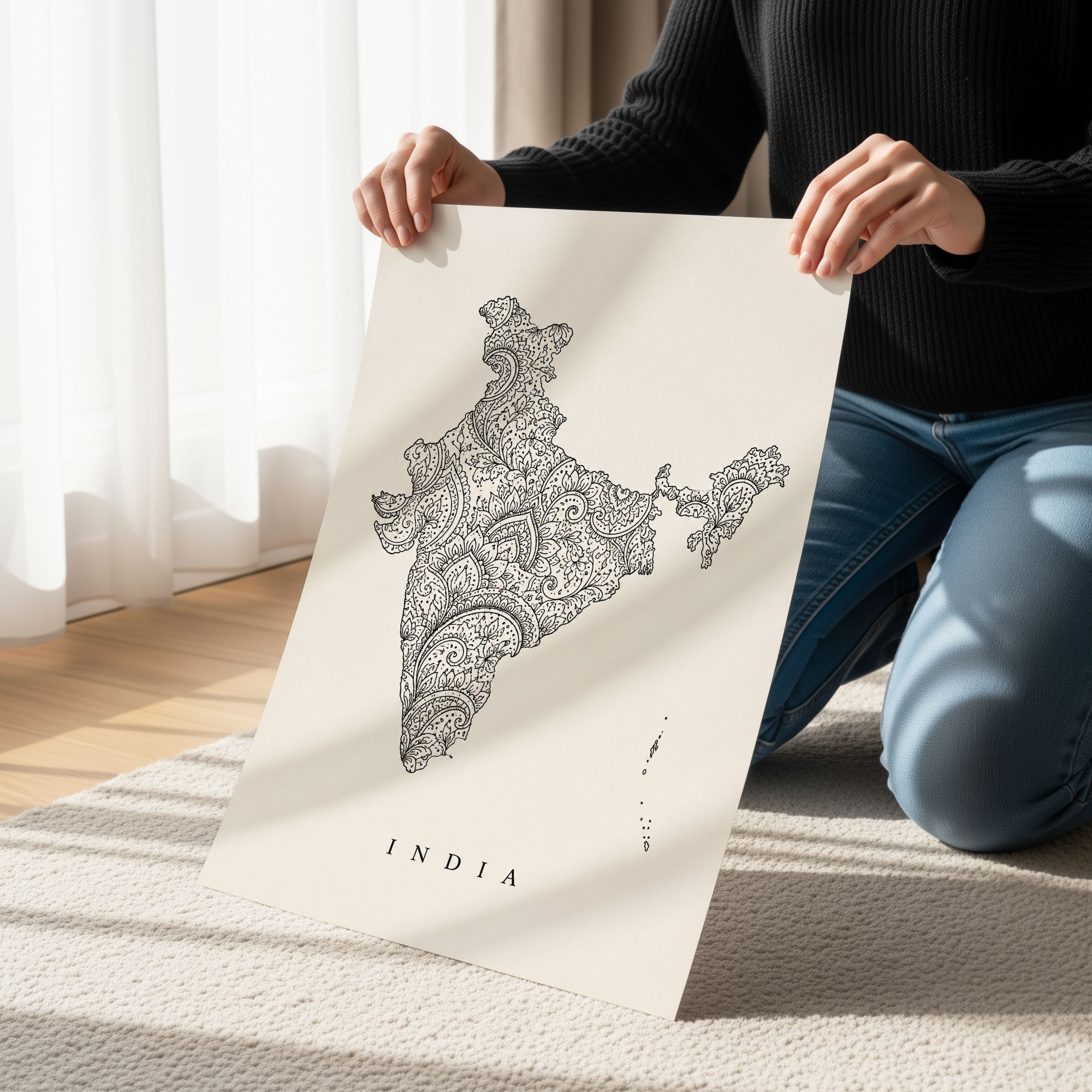 Henna India Map Wall Art, Paisley India Canvas, Henna Artwork, Indian Decor, India Outline Poster, Cultural Wall Art, Boho India Print