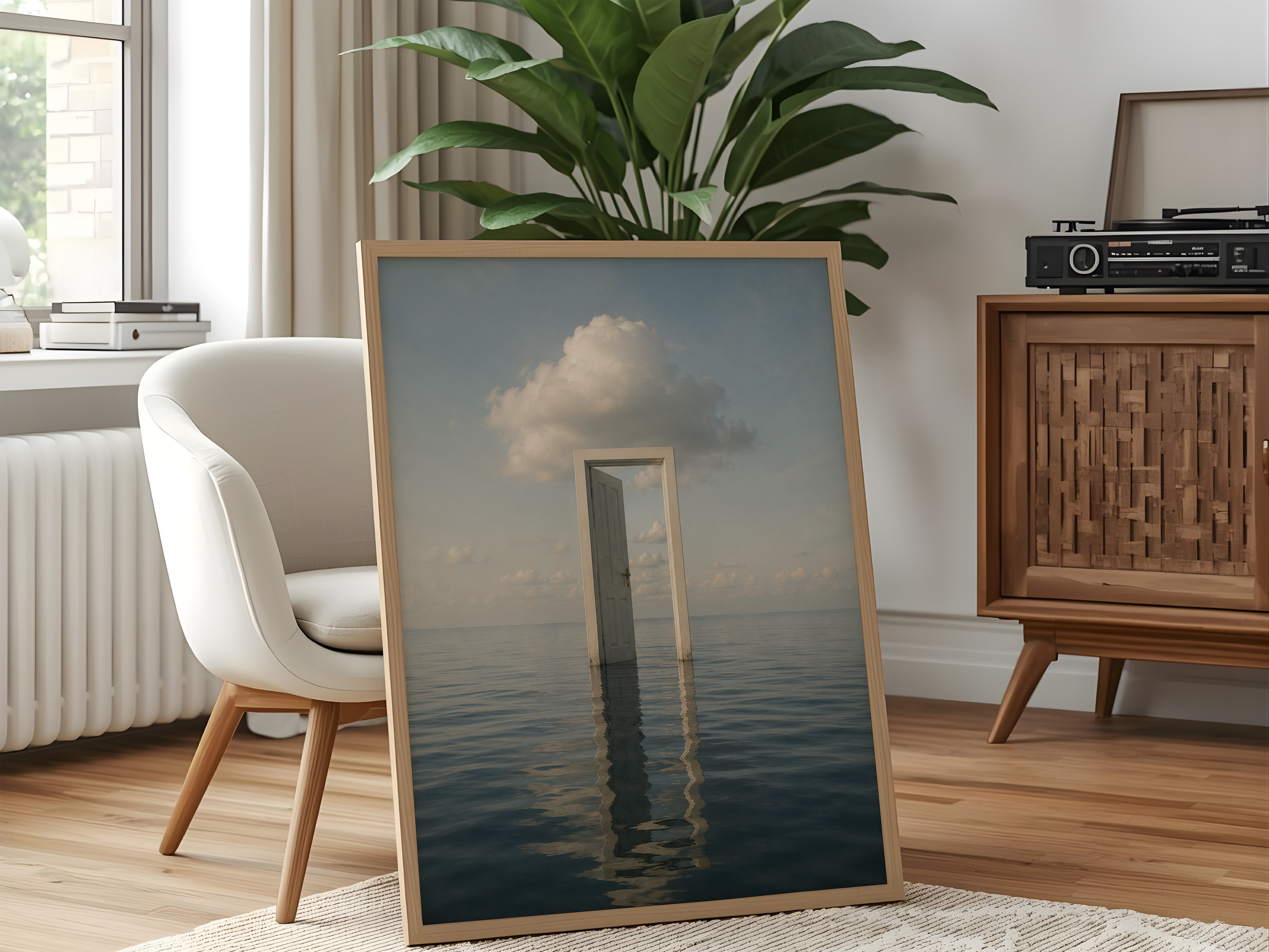 Minimalist Surreal Ocean Door Print | Dreamlike Coastal Wall Art Poster