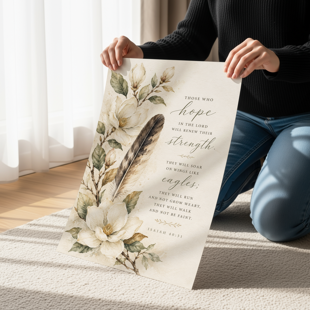 Isaiah 40:31 Wall Art | Magnolia Christian Print | Those Who Hope in the Lord Scripture Decor | Botanical Bible Verse Artwork | Christian Home Decor