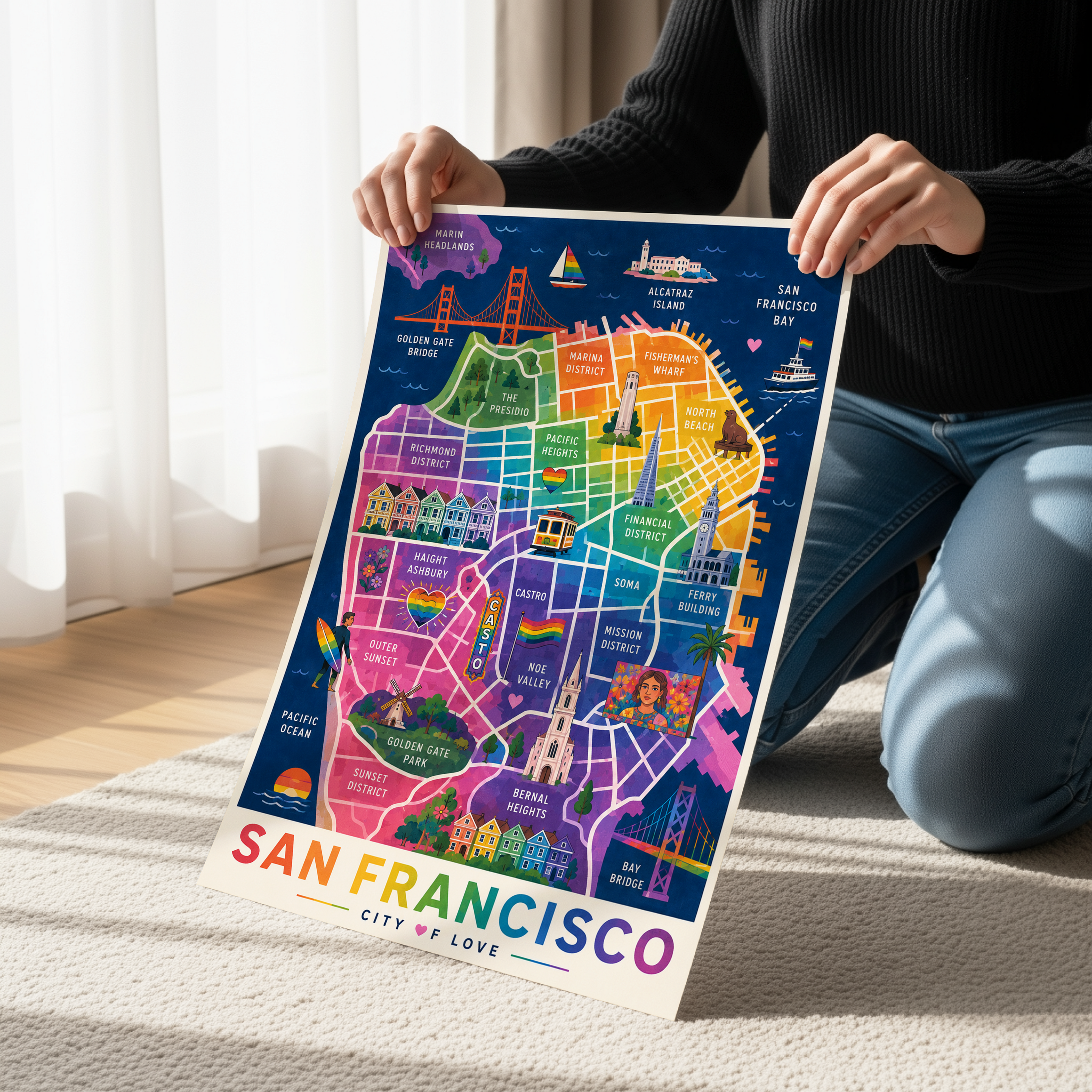 San Francisco Pride Map Poster | Colorful City Map Wall Art | Castro District Rainbow Map Print | LGBTQ San Francisco Travel Poster