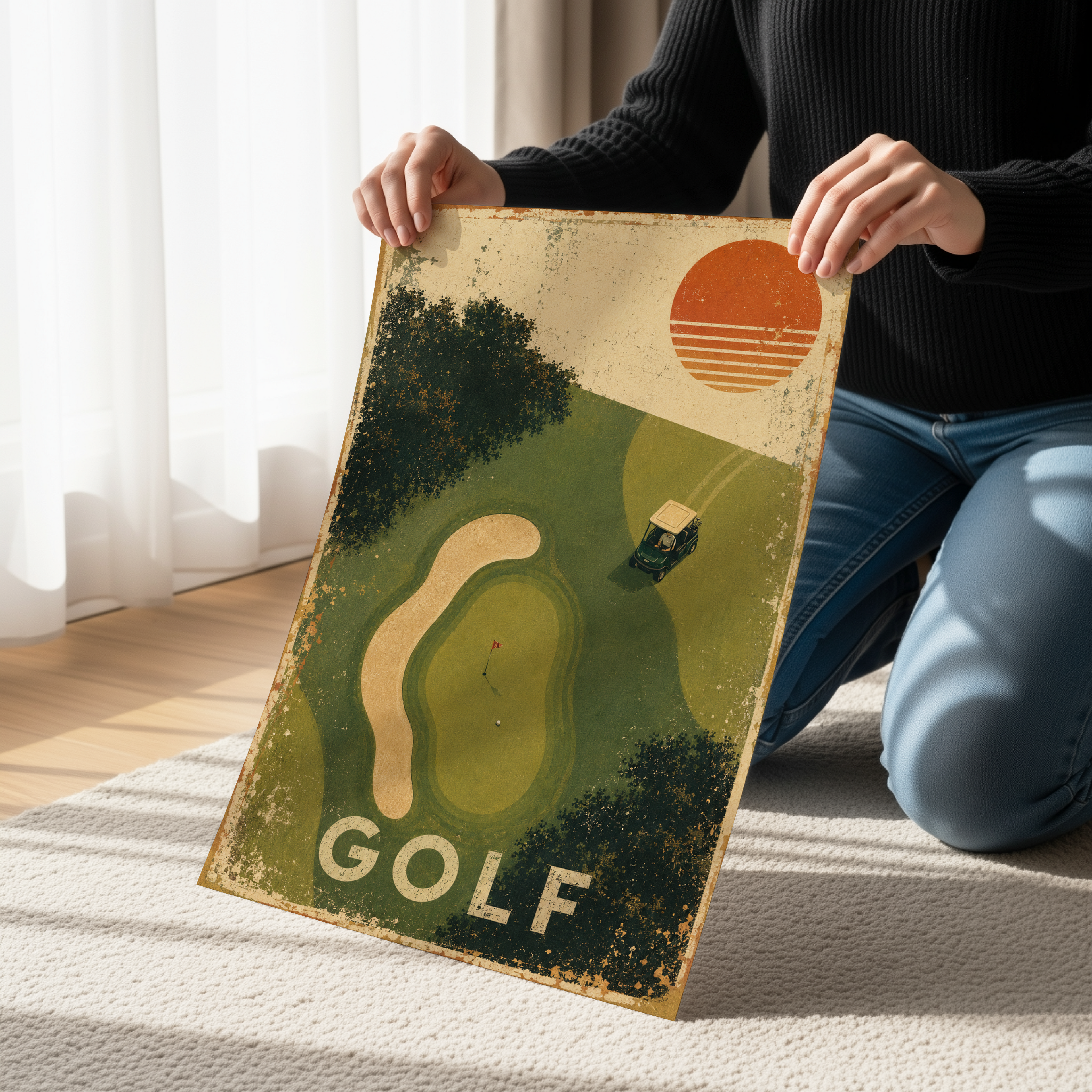 Vintage Golf Poster Print, Retro Golf Course Wall Art, Mid Century Golf Decor, Golf Lover Gift, Minimalist Golf Canvas, Country Club Artwork