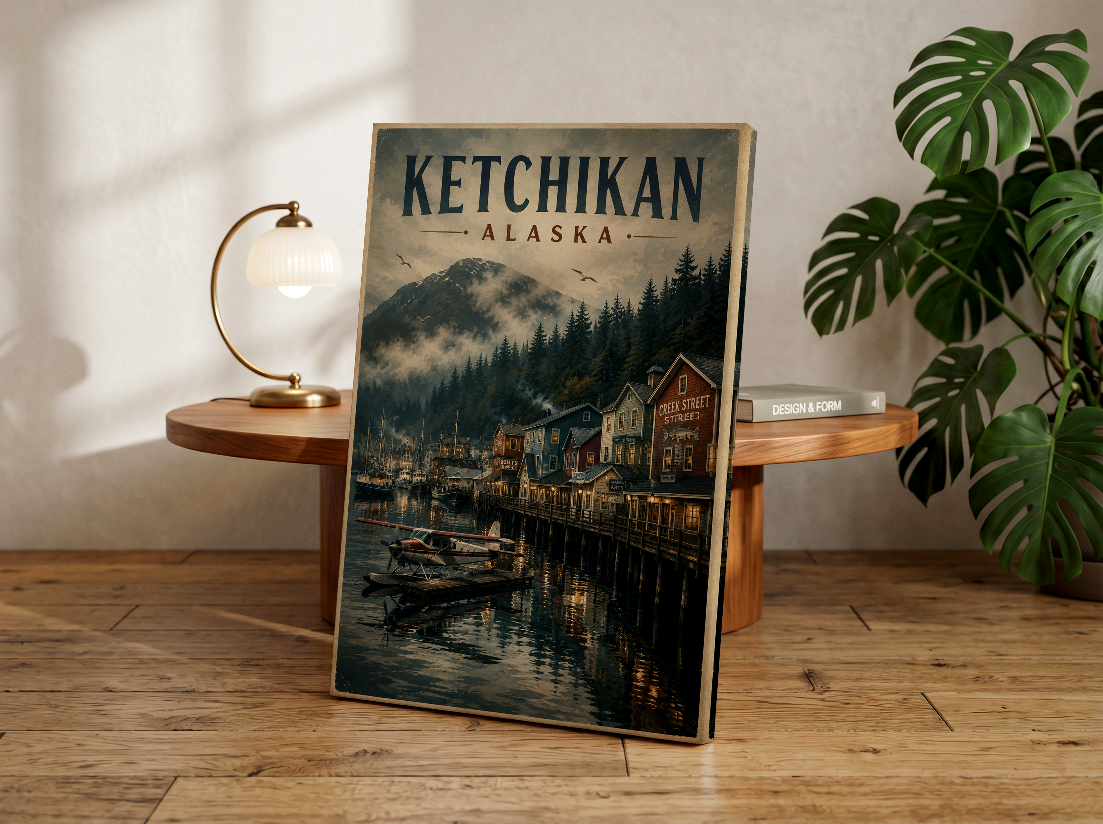 Ketchikan Alaska Vintage Travel Poster | Creek Street Harbor Wall Art Canvas Print