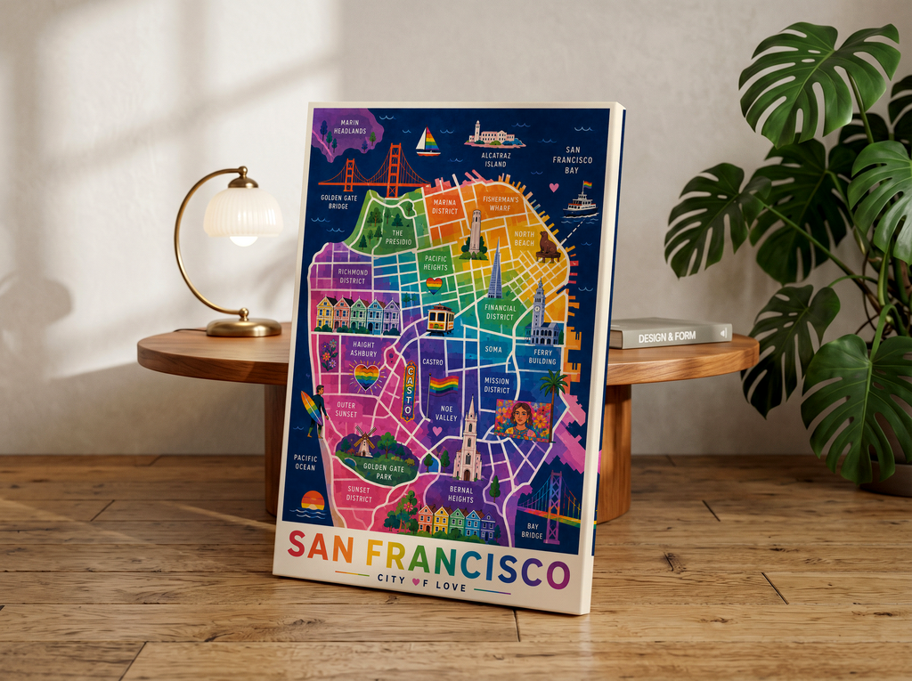 San Francisco Pride Map Poster | Colorful City Map Wall Art | Castro District Rainbow Map Print | LGBTQ San Francisco Travel Poster