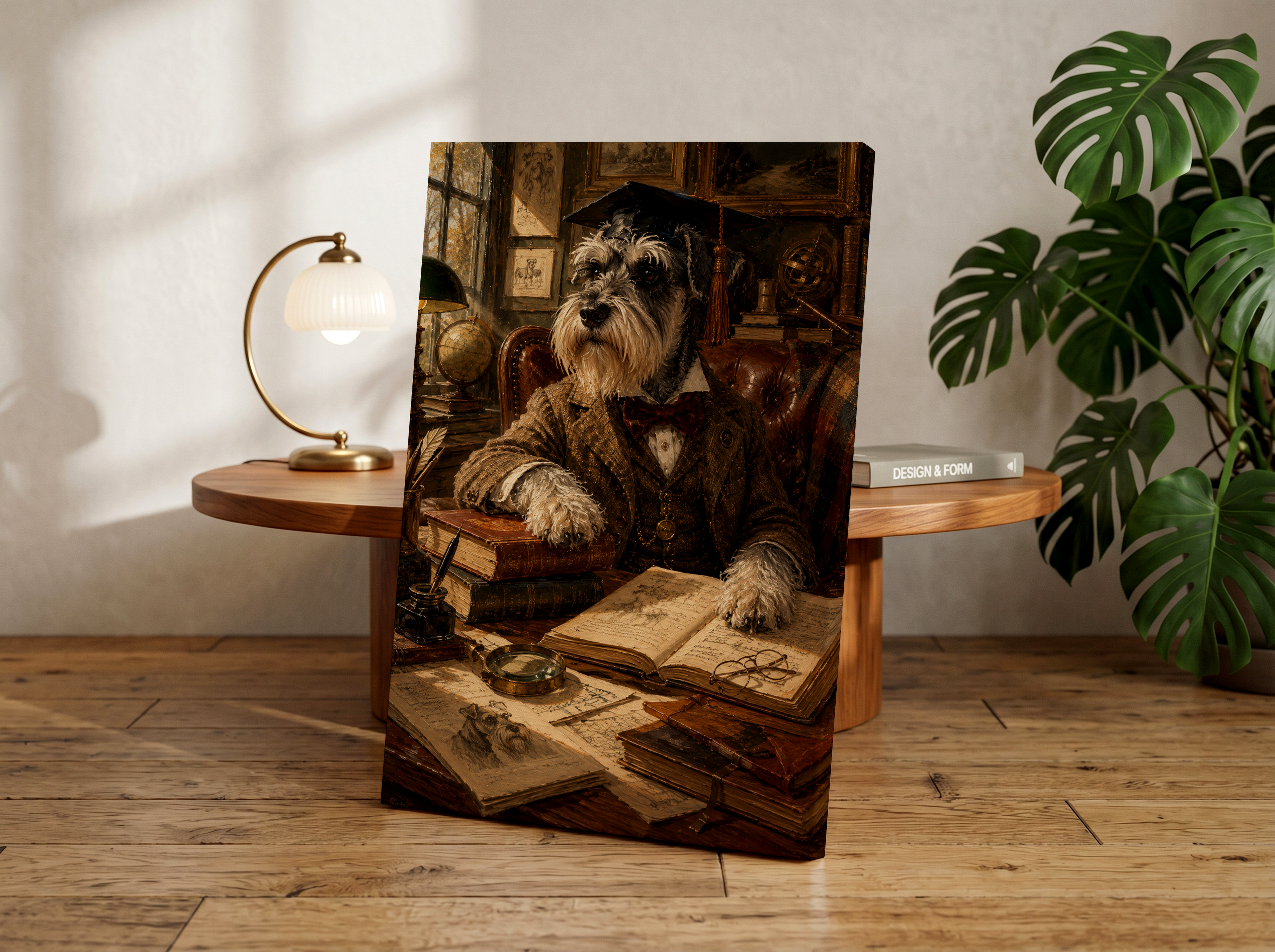 Miniature Schnauzer Professor Wall Art, Dark Academia Dog Portrait, Scholar Schnauzer Print, Library Decor, Vintage Study Artwork, Book Lover Gift