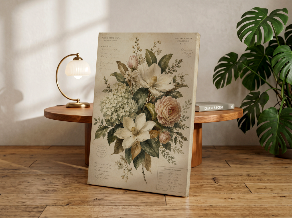 Vintage Botanical Wall Art Print | Southern Magnolia Floral Illustration