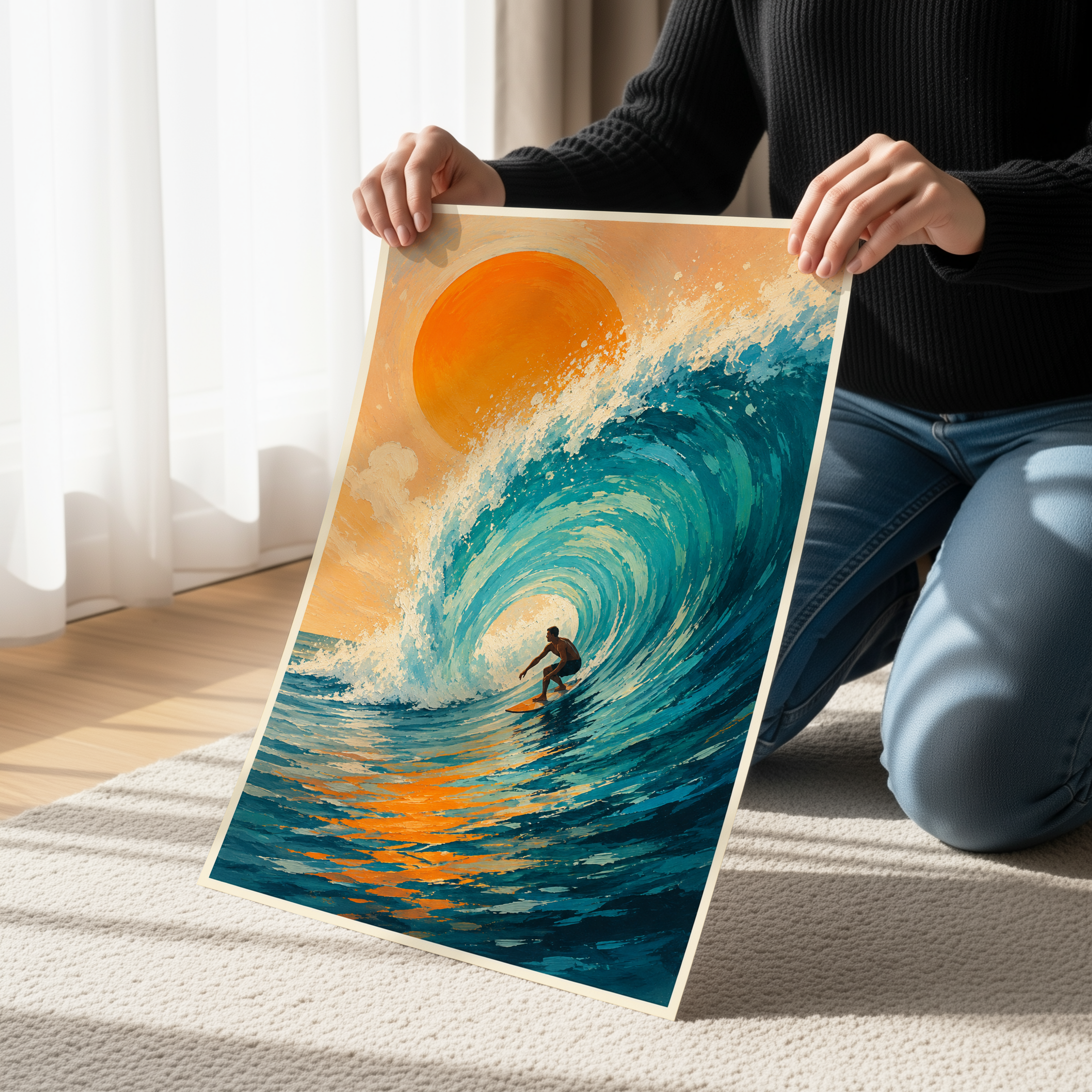 Surfer Wall Art Print, Wave Surfing Poster, Coastal Beach Decor, Ocean Wave Artwork, Surf Art Print, Beach House Wall Decor, Surfer Gift