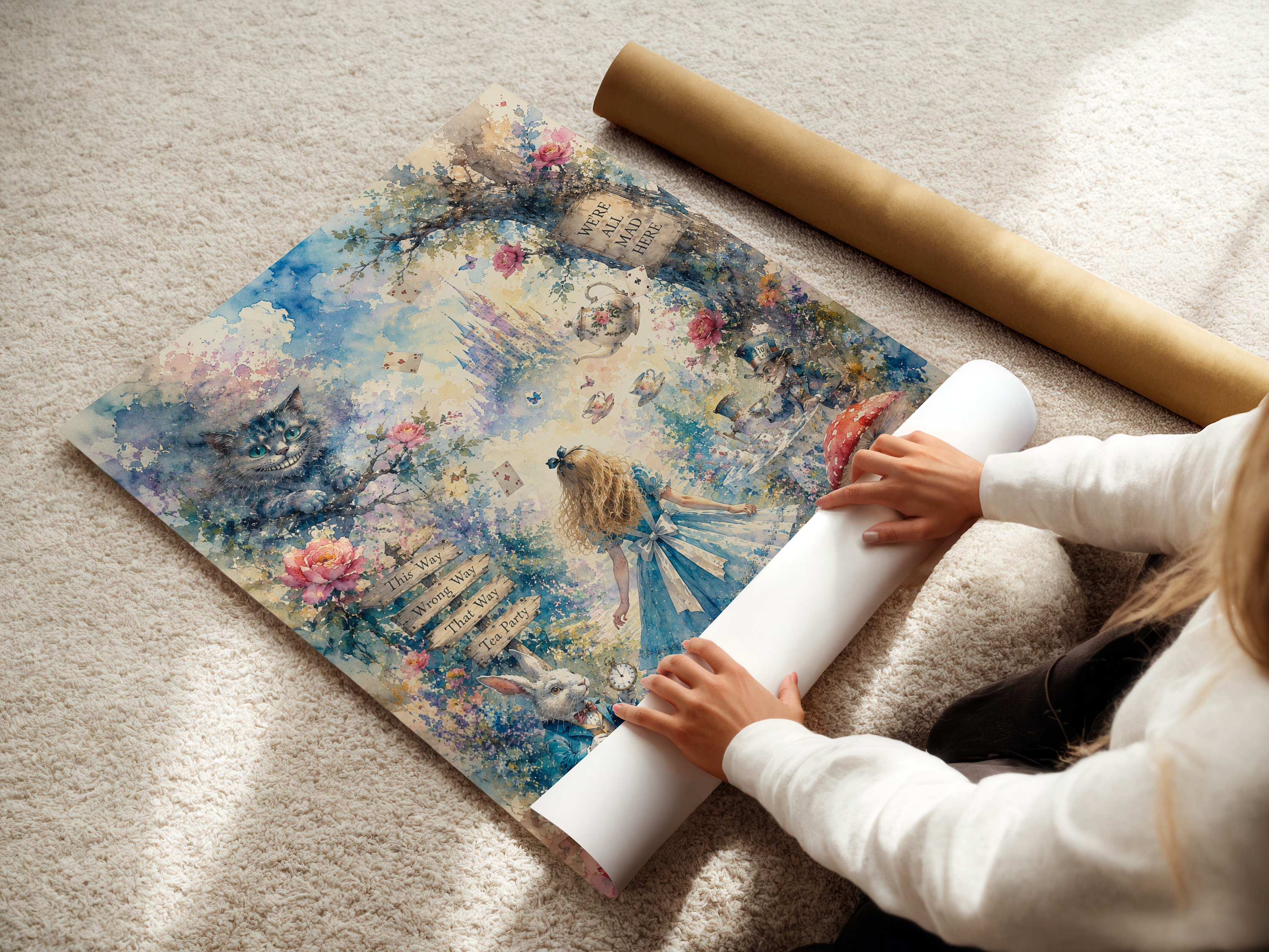 Alice in Wonderland Watercolor Poster | Whimsical Fairytale Wall Art Print